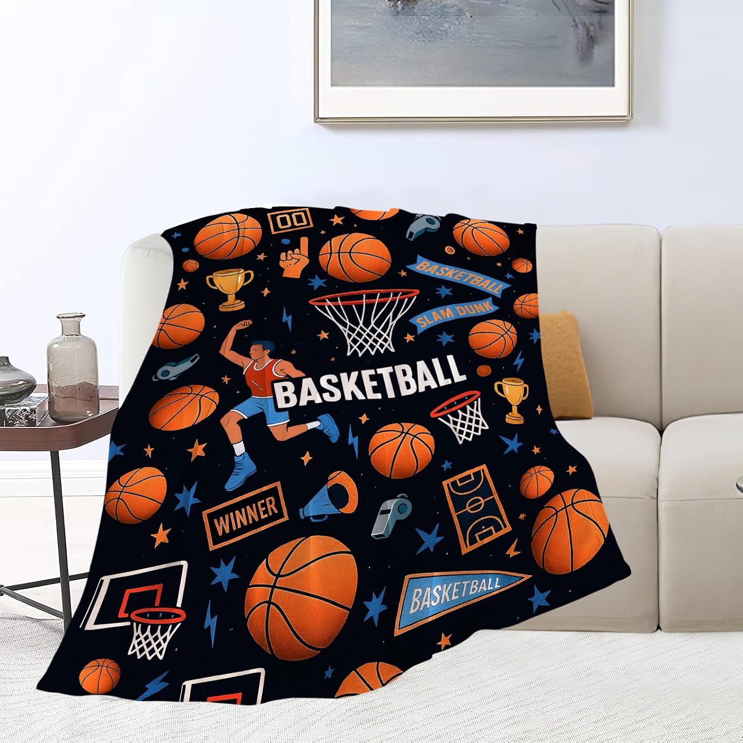 Basketball Blanket Super Soft Warm Fluffy Fleece Flannel Ball Sports Throw Blanket Cozy Fuzzy Plush Stuff Bedding Blankets Gifts for Teens Boys Kids Women Girls Adults 50"X40"
