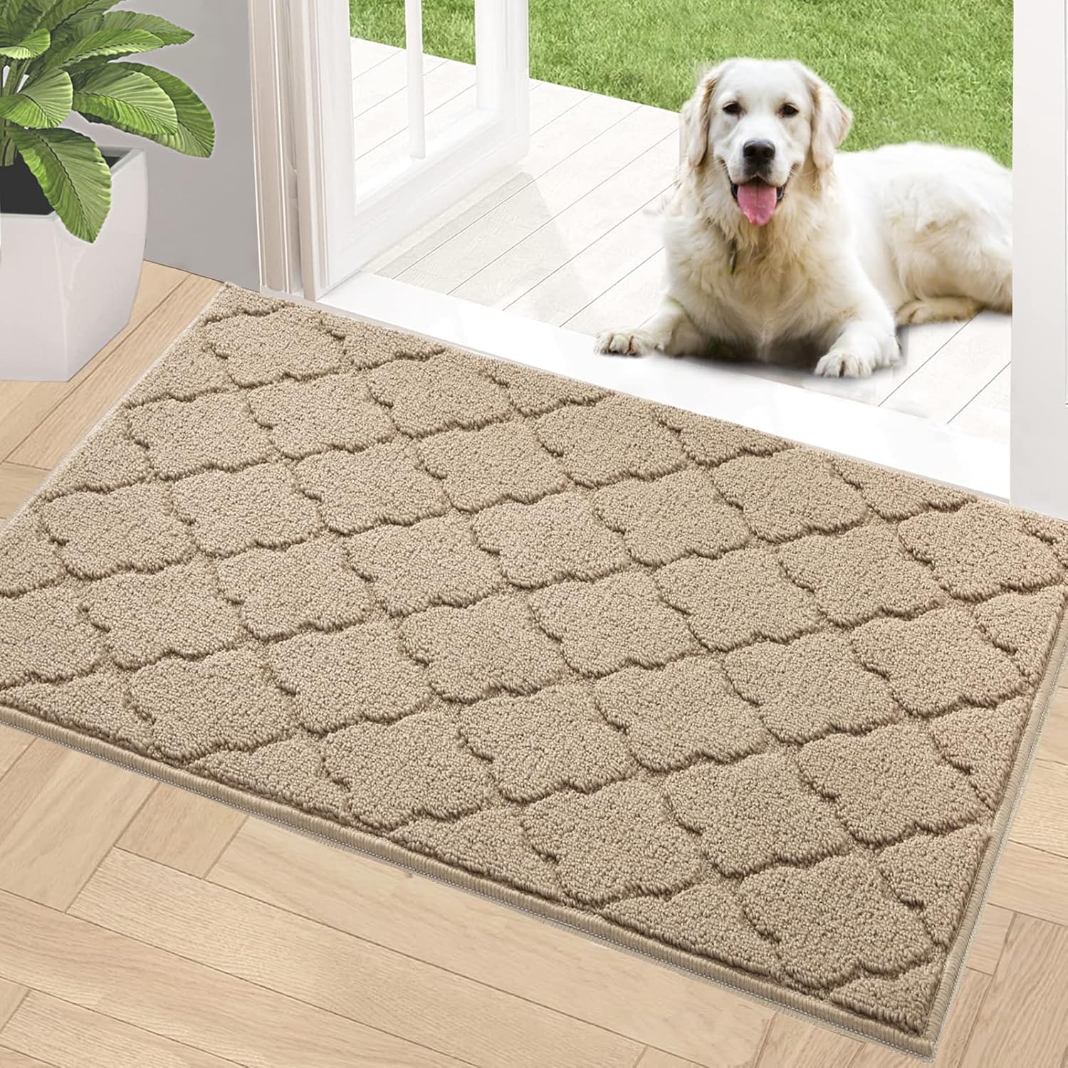 Timo Indoor Door Mat, Front Door Rug 32"x 48" Rubber Backing Non Slip Absorbent Doormat, Resist Dirt Indoor Mats for Front Door Entry, Machine Washable Low-Profile Entry Rug, Beige