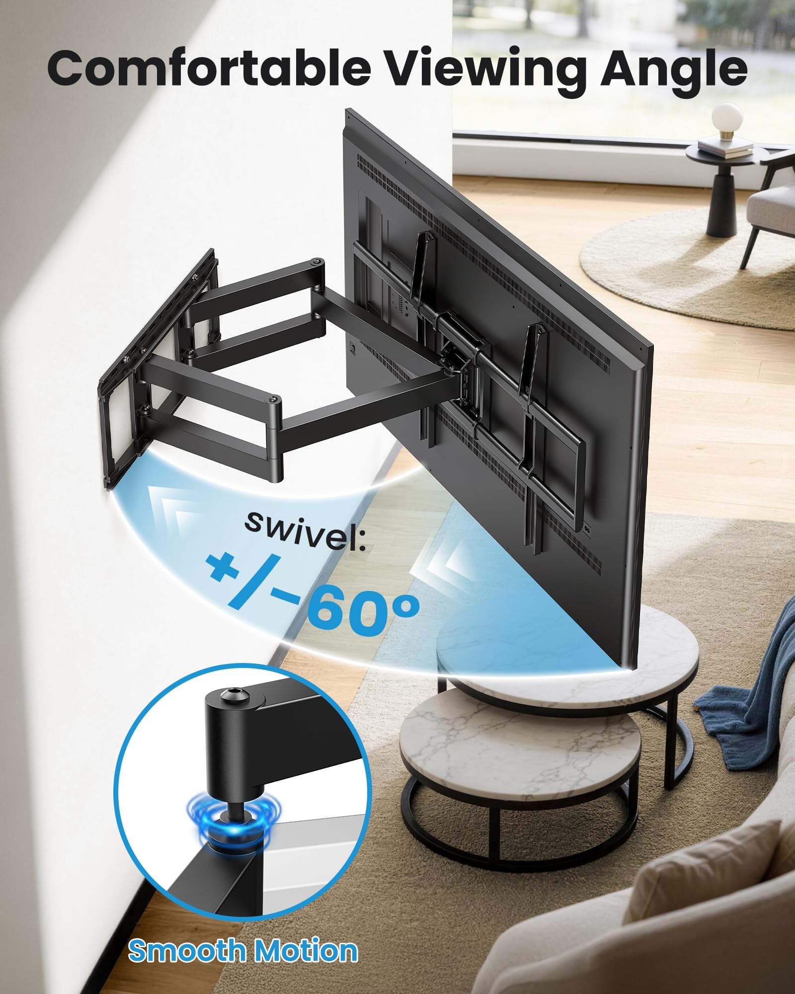 Soporte de pared resistente de movimiento completo para TV, máximo vesa 900 x 600, hasta 220 libras, pernos de 16/18/24/32 pulgadas, se adapta a la mayoría de televisores de 65+ 75+ 85 98 100 120 +