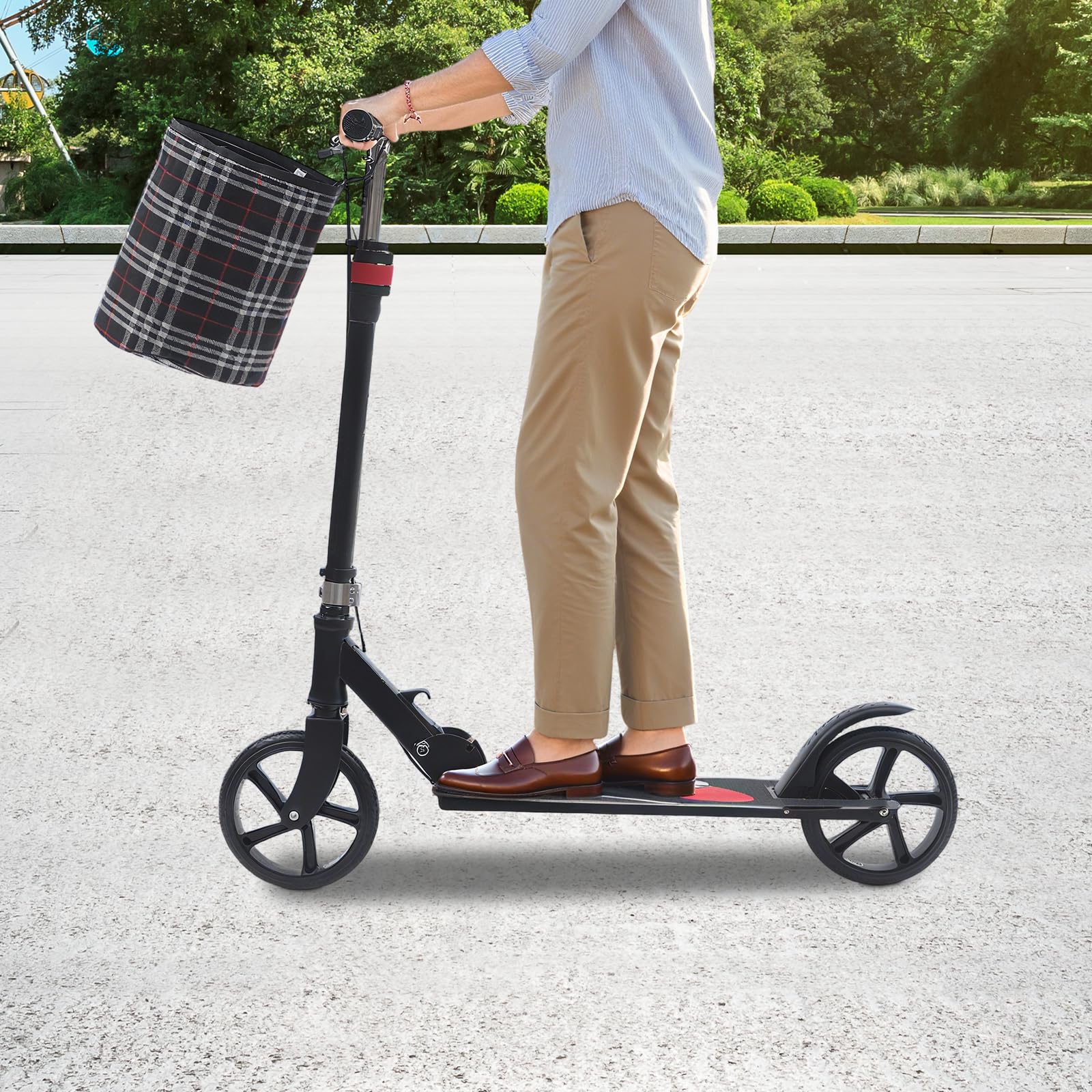 Patinete plegable para adultos y niños con freno de mano, pedal mate y bolsa de almacenamiento, altura ajustable de acero al carbono con capacidad de carga de 150 kg