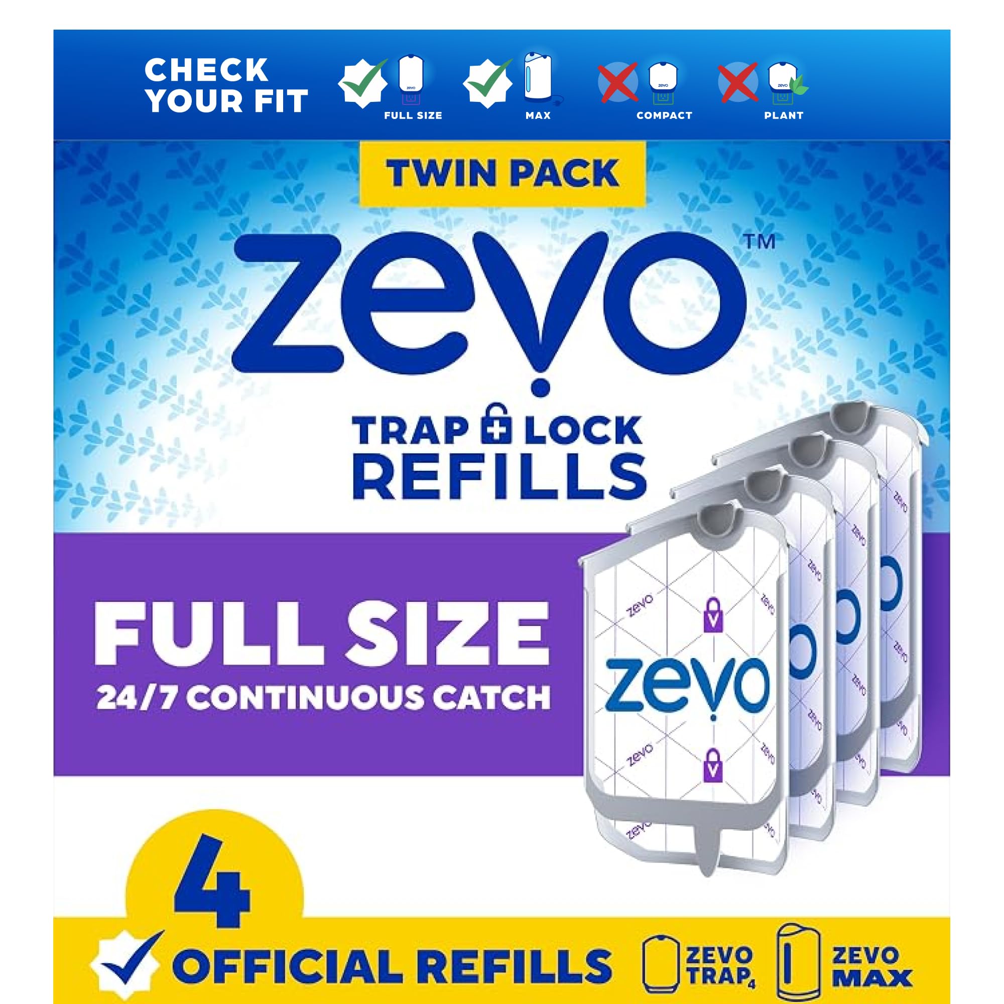 Zevo Flying Insect Trap Refill Cartridges for Fruit Flies & Gnats, 4 Count
