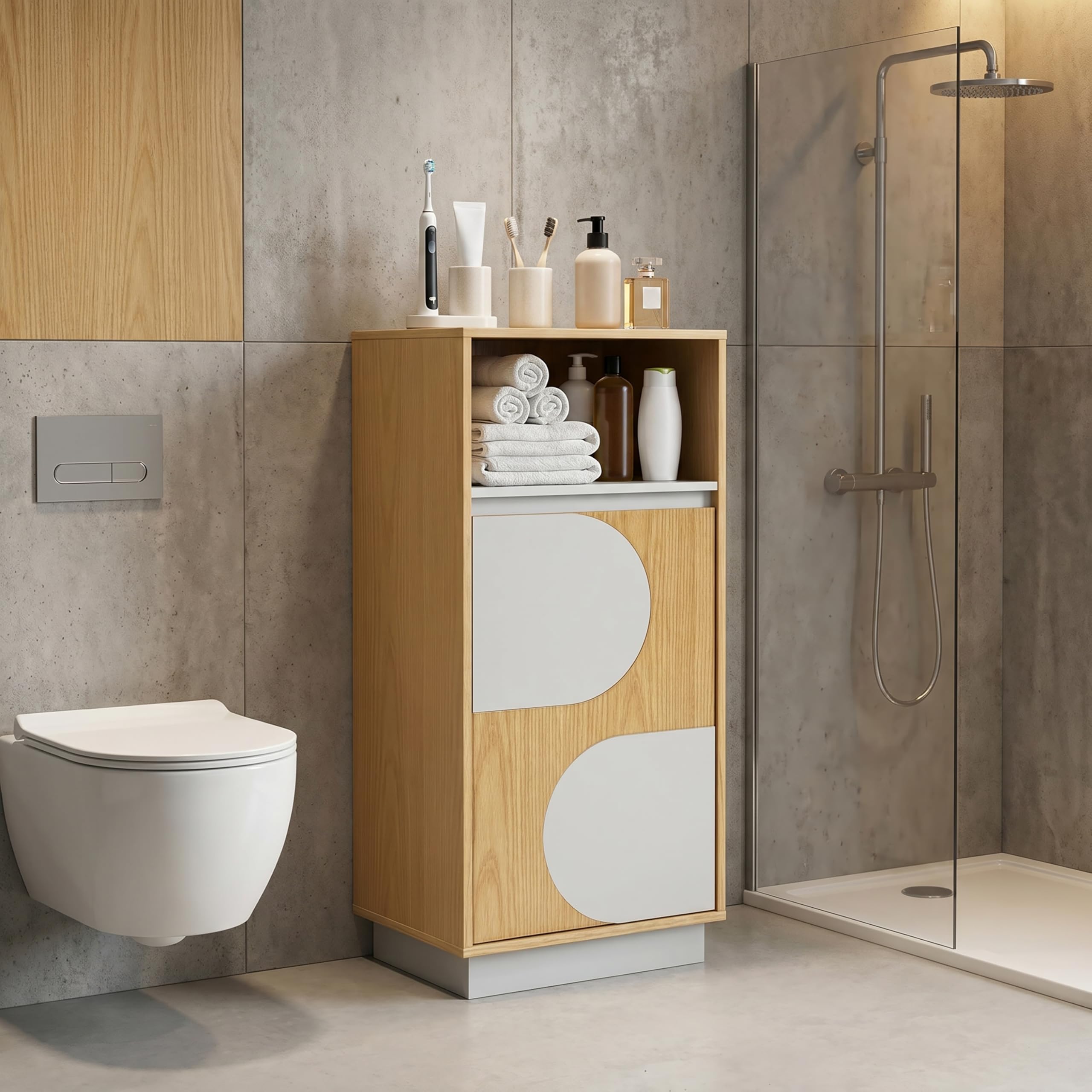 Hometopia Badezimmerschrank 85cm schmal, Badregal mit Tür | verstellbare Regalböden, Eichenoptik, freistehend, Holz, vielseitig für Bad, Wohnzimmer & Flur, 30x40x85 cm, pflegeleicht