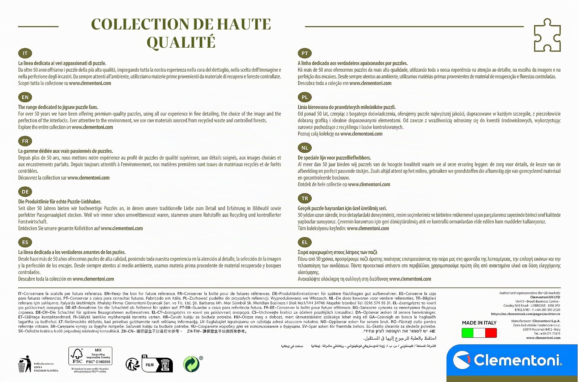 Clementoni | Puzzle 3000 Pièces pour Adultes 10 Ans+ | Lush Terrace on Lake | 118,4 x 84,5 cm | Scène Méditerranéenne | Pièces Recyclées | Jeu de Société | Détente | Collection Paysage