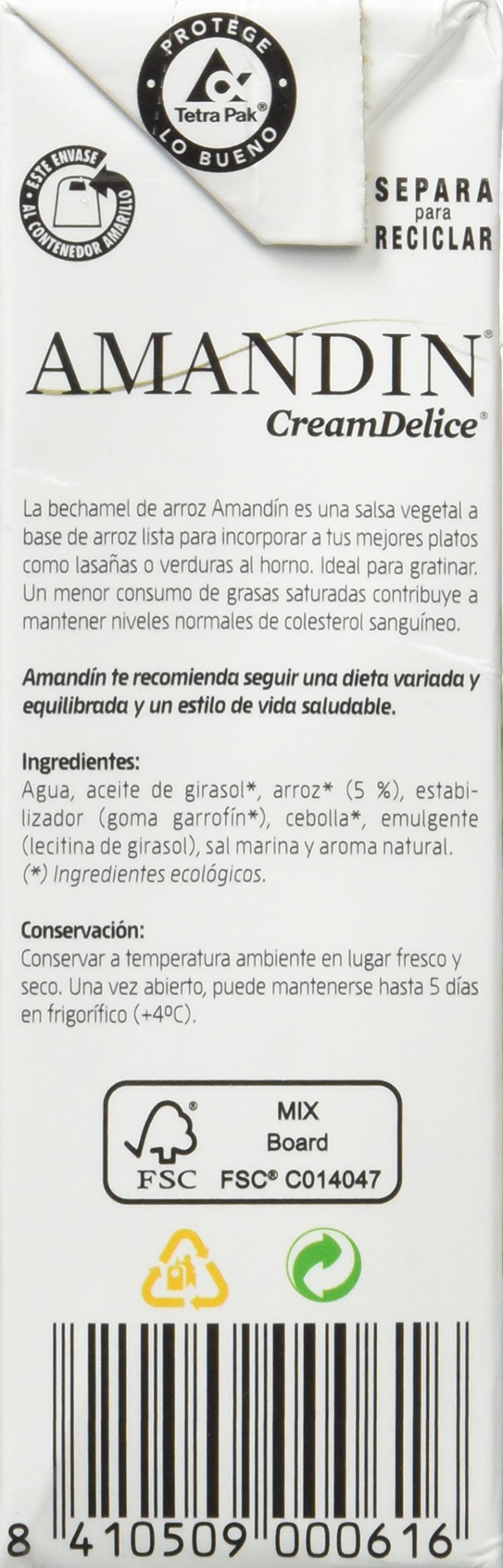Amandin 400074 Bechamel de Arroz - Paquete de 24 x 200 gr - Total: 4800 gr