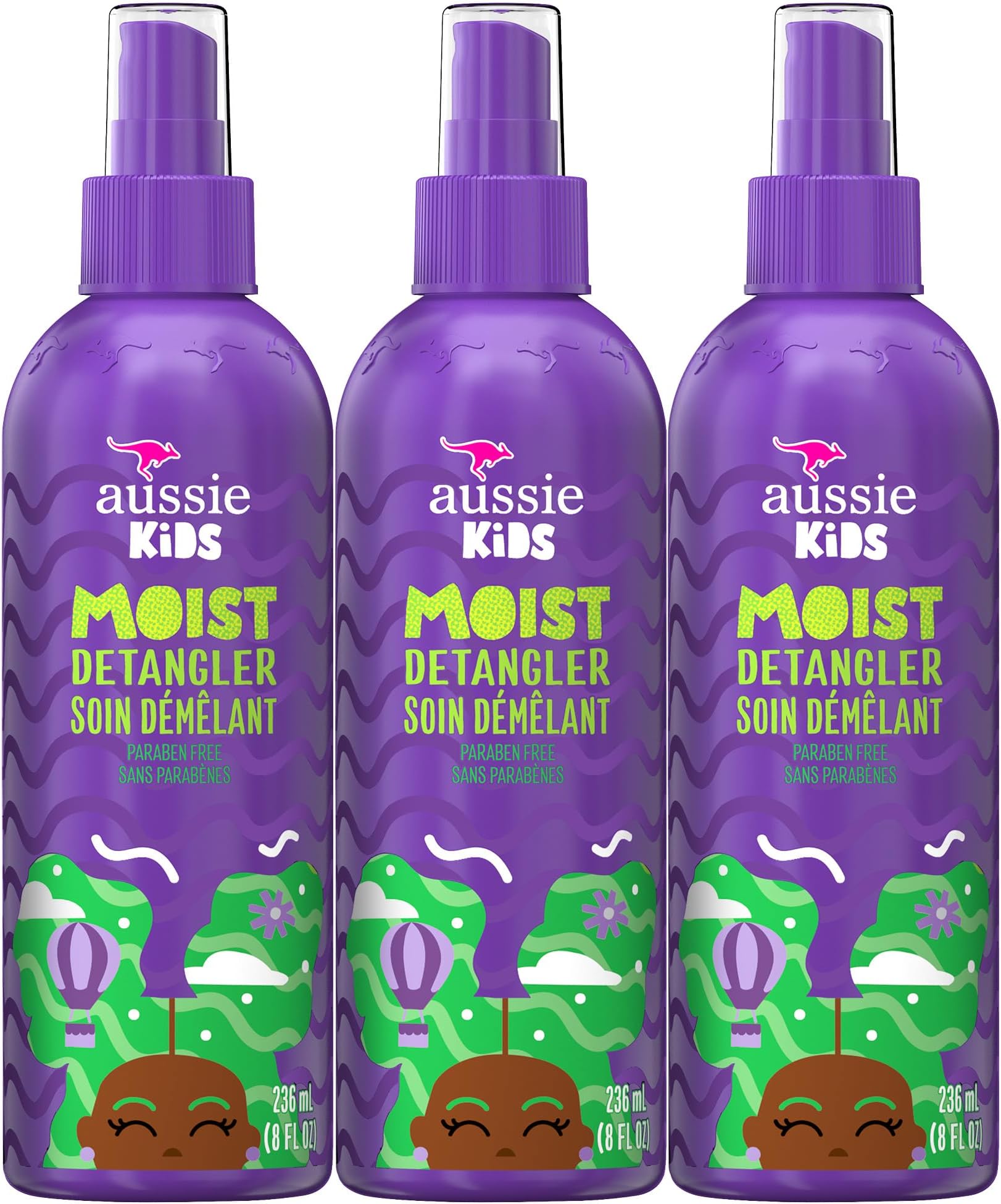 Kids Moist Detangler Spray, Sulfate & Paraben Free, Moisturizing & Tangle-Free Hair Care for Kids, Cruelty-Free, 8 Fl Oz Each, 3 Pack