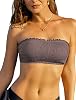 ZAFUL Women Strapless Bandeau Bikini Top Ruffle Lace up Swimsuit Solid Color Bathing Suits Tube Top Only