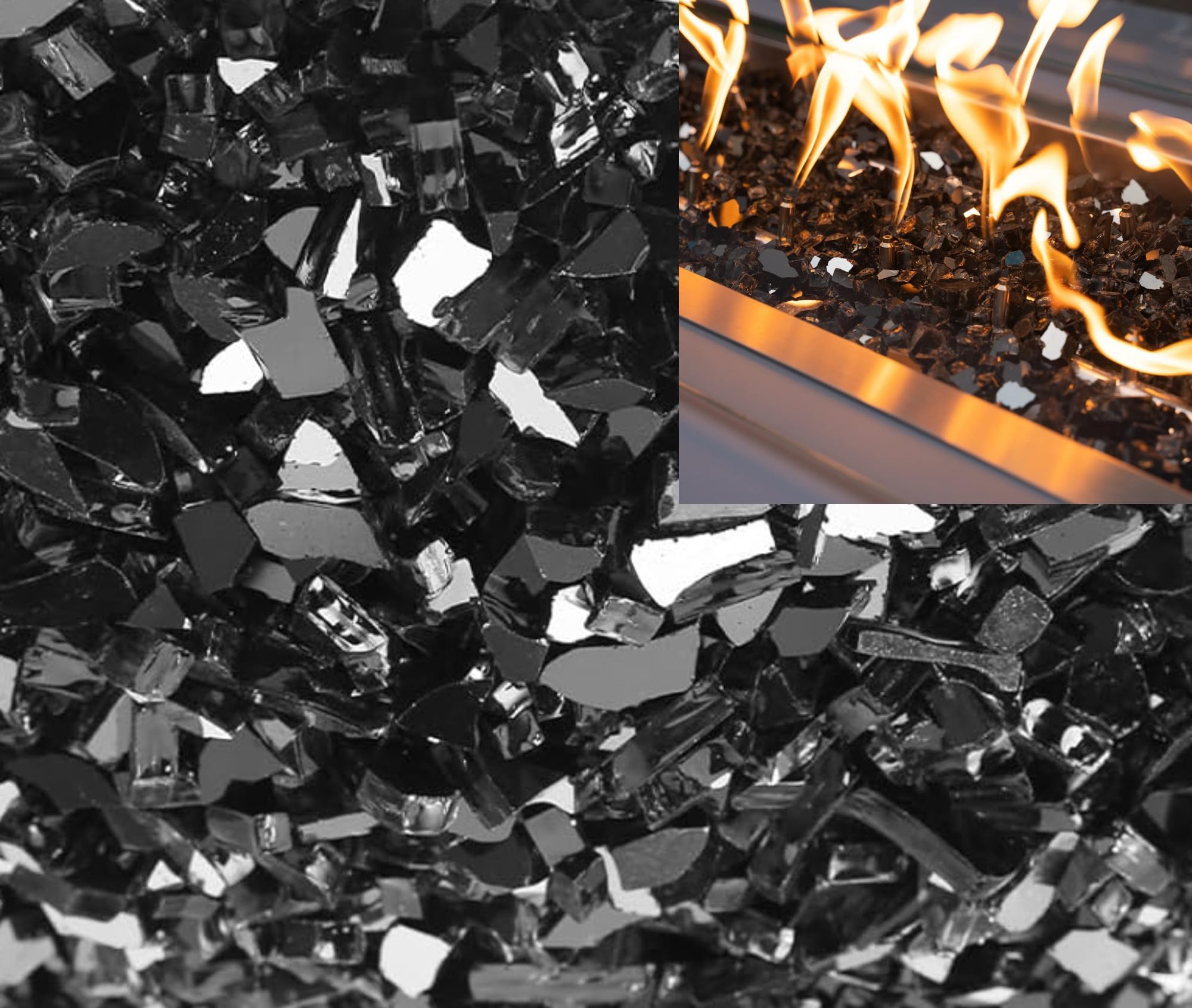 Firebranddirect Black Reflective Fire Glass Tempered 1Kg - Fire Pits, Gas Fires And Ethanol Burners. Sparkling Heat Resistant Glass By Firebrand Direct