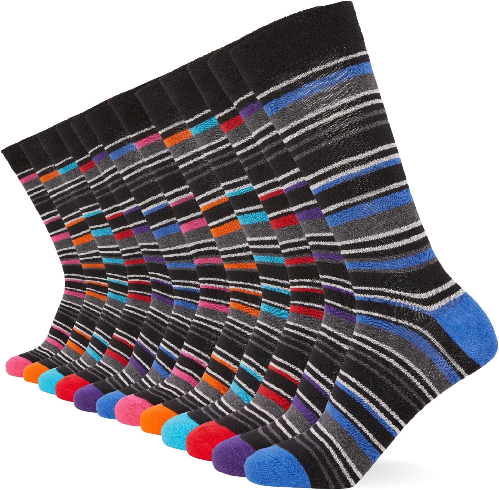 12-Pack Smart Mens Socks - Breathable Plain, Patterned, & Black Socks Men - Suitable for Work and Casual Wear - Soft and Insulated with Reinforced Heel & Toe
