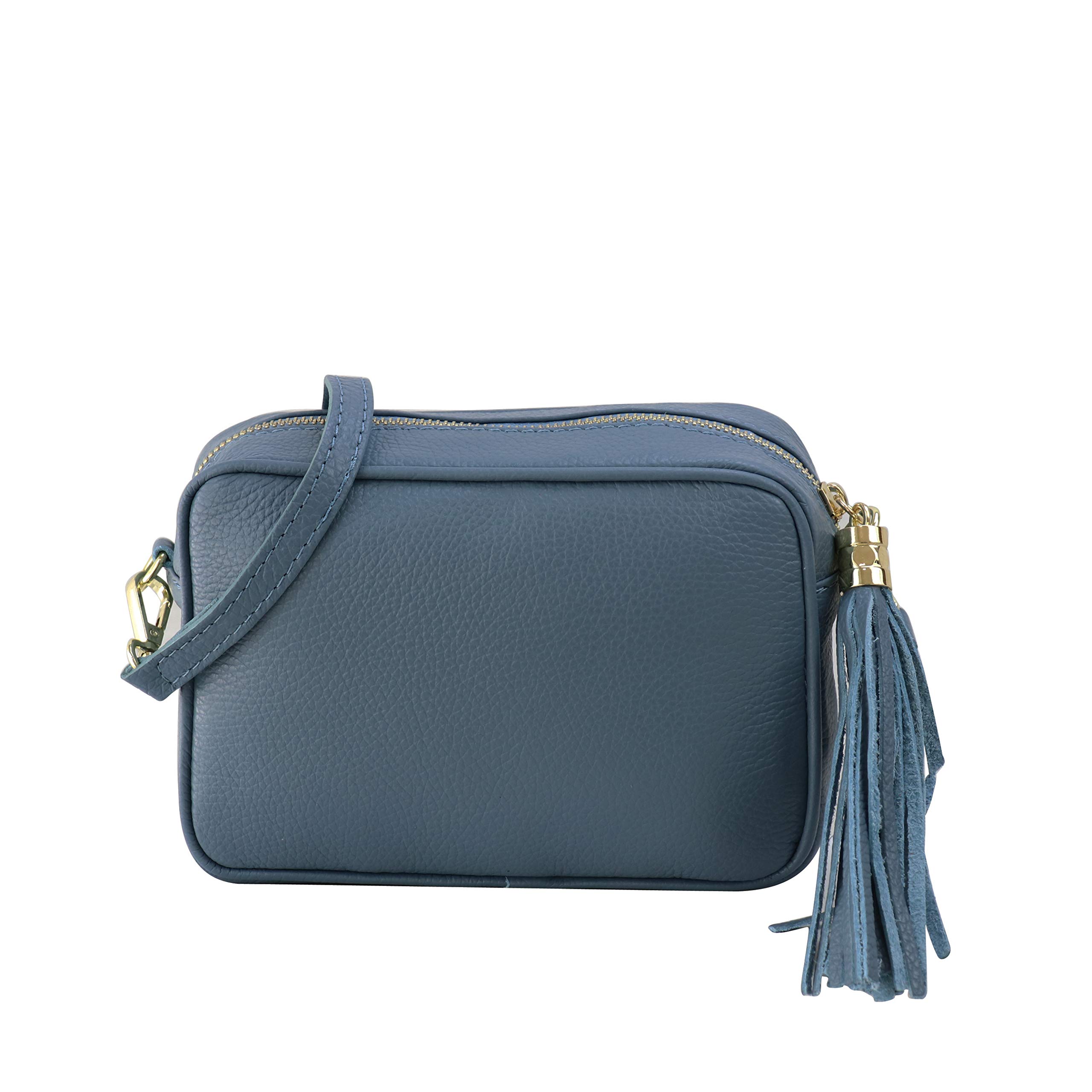 SH Leder Chiara G209 - Bolso bandolera de piel auténtica, tamaño mediano, pequeño, con cremallera, 21 x 15 cm, azul vaquero, S