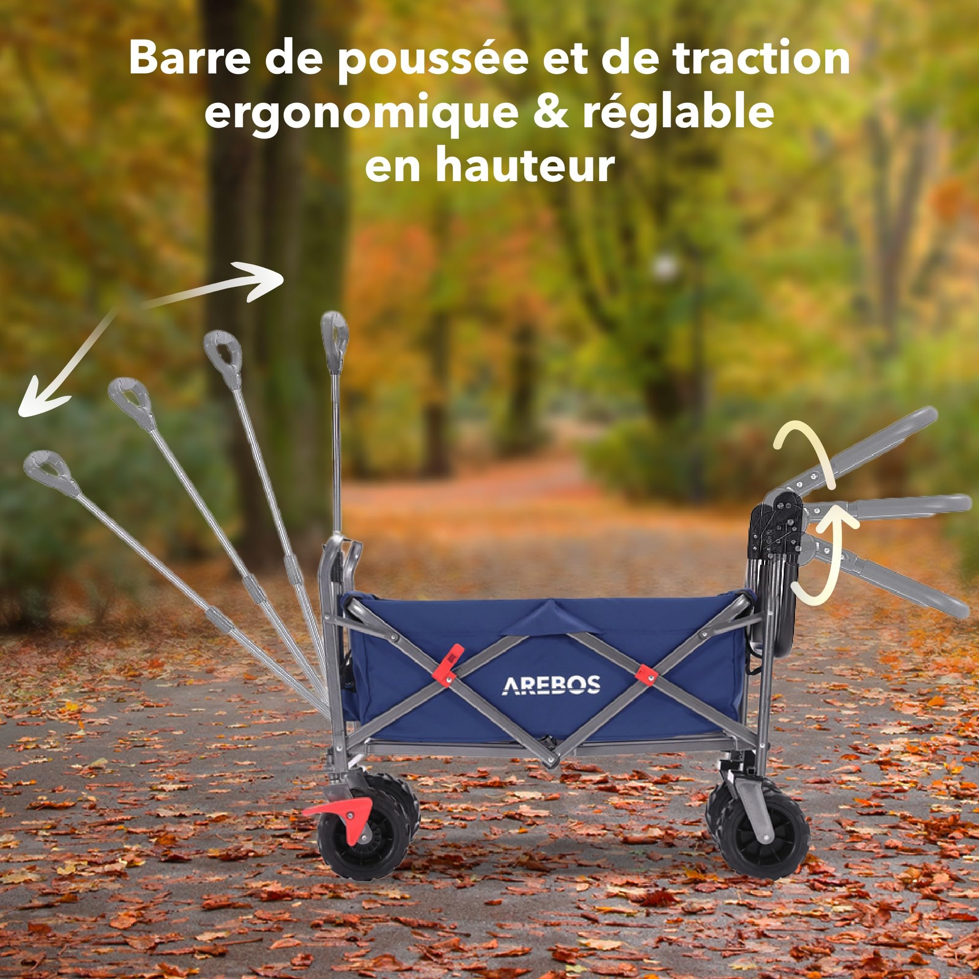 Arebos Chariot de Transport Pliable | Chariot à Main | Diable de Transport Chariot d'outillage avec 2 Poches en Filet et Une Poche extérieure | Pliable | Jusqu'à 100 kg de capacité de Charge | Bleu