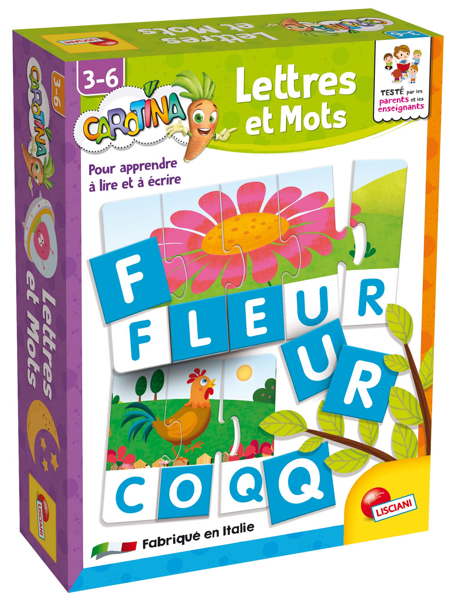 Lisciani - Letters and Words - Educational Game for Learning to Read and Write - Letters for Composing Words - For Children Aged 3 to 6 Years - Carotina