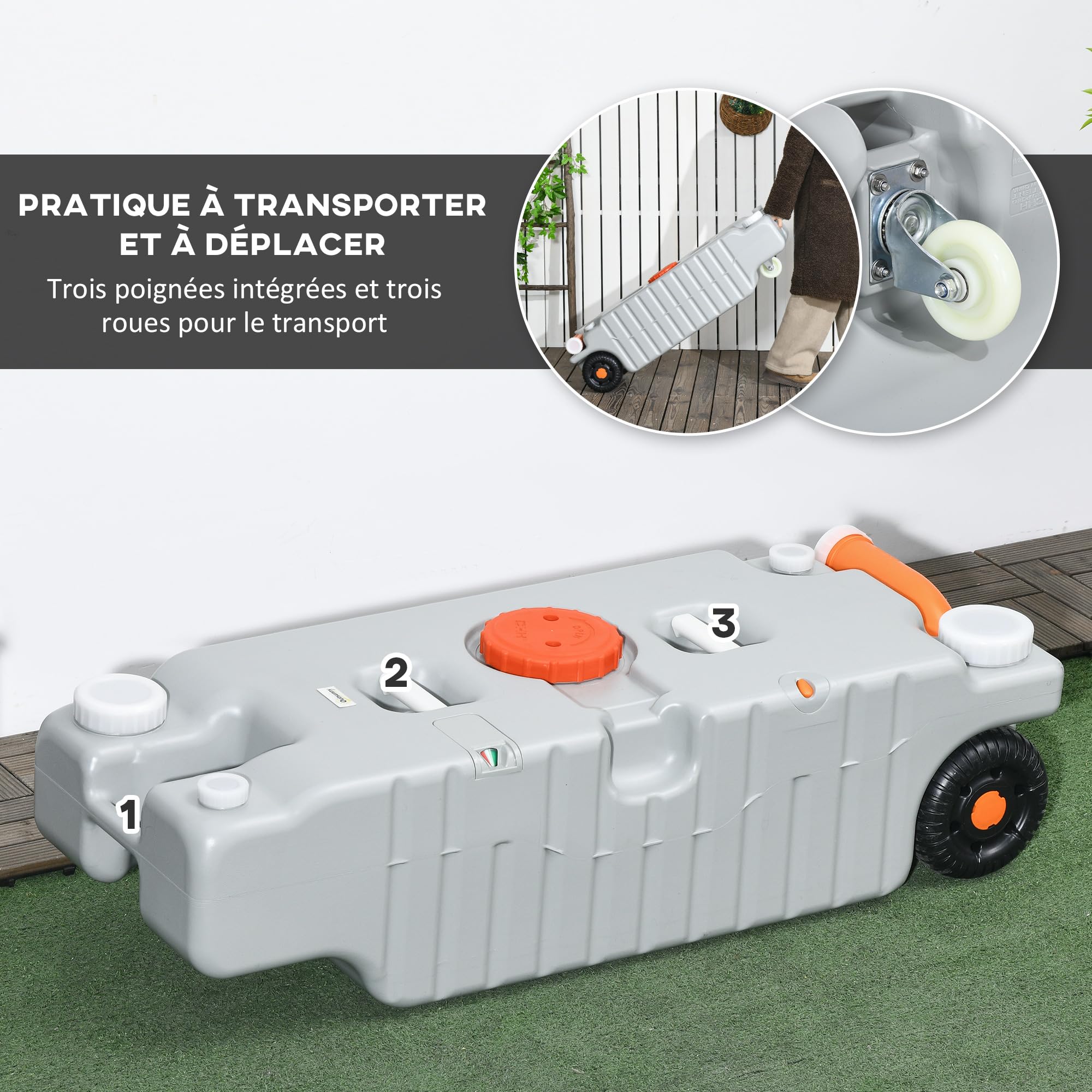 Outsunny - Tanque de agua portátil de 75 litros con indicador de nivel, 3 ruedas y asa para camping
