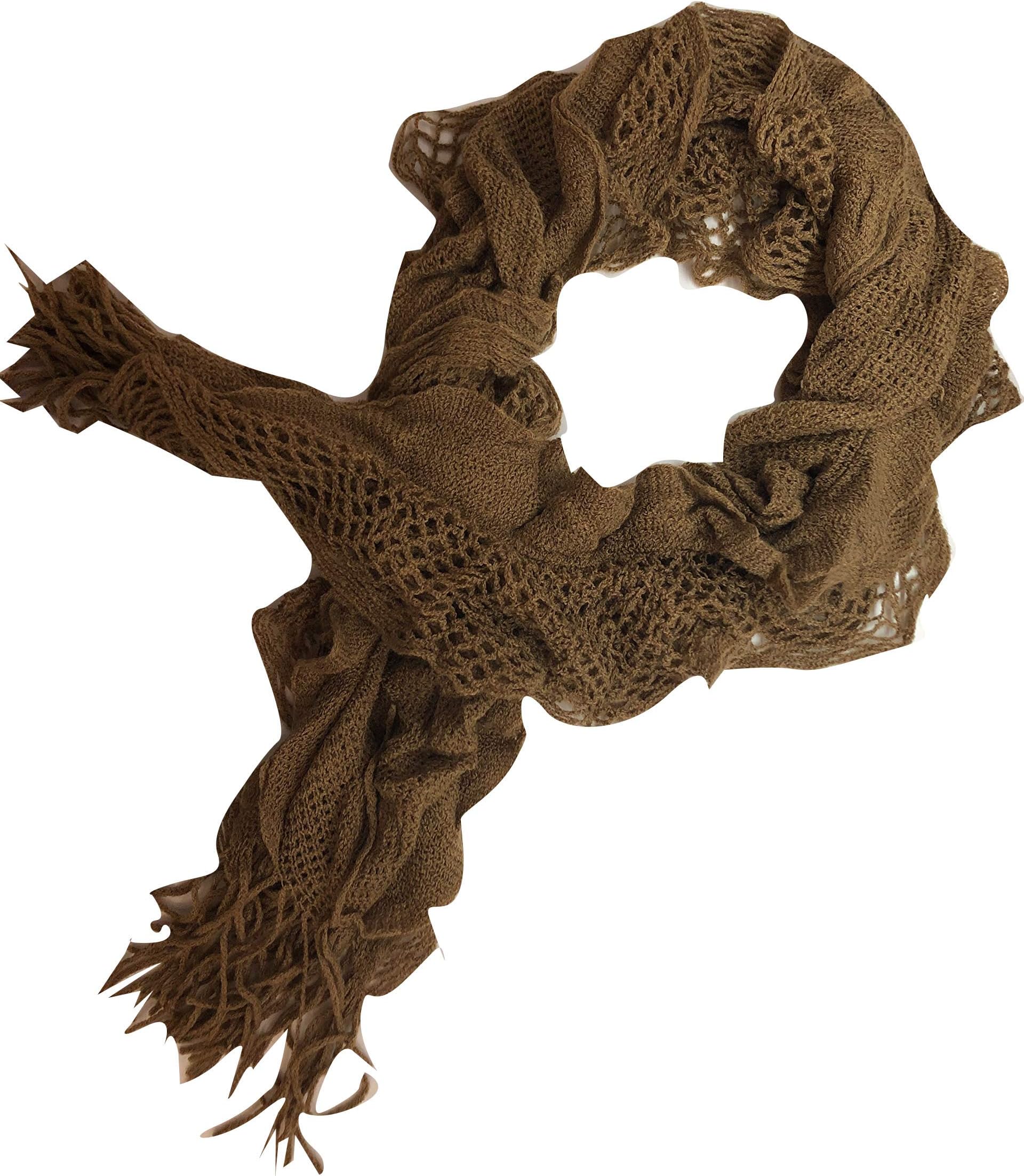 Purse babe Womens Net Chain Knitted Chunky Curly Scarf shawl With Lace And Fringe