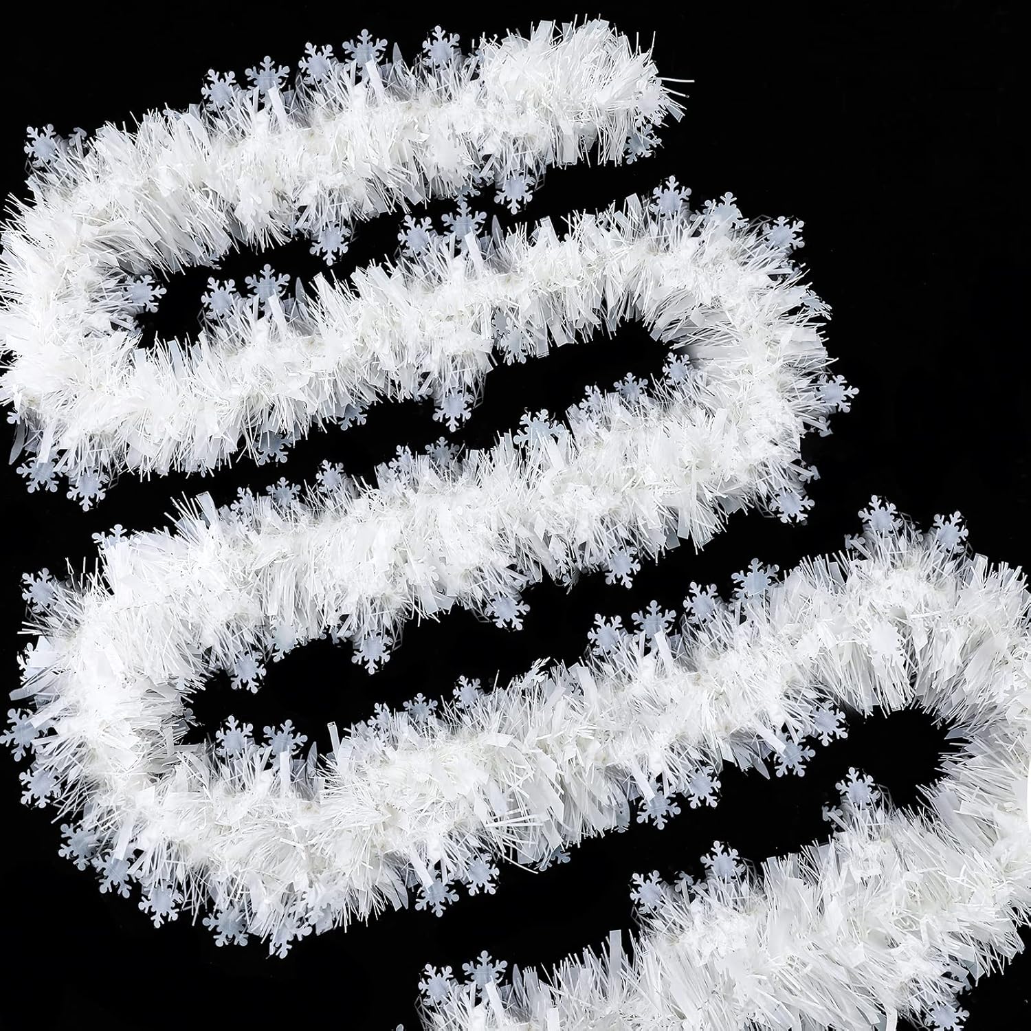 65 ft Christmas Tinsel Garland, White Metallic Twist Garland with