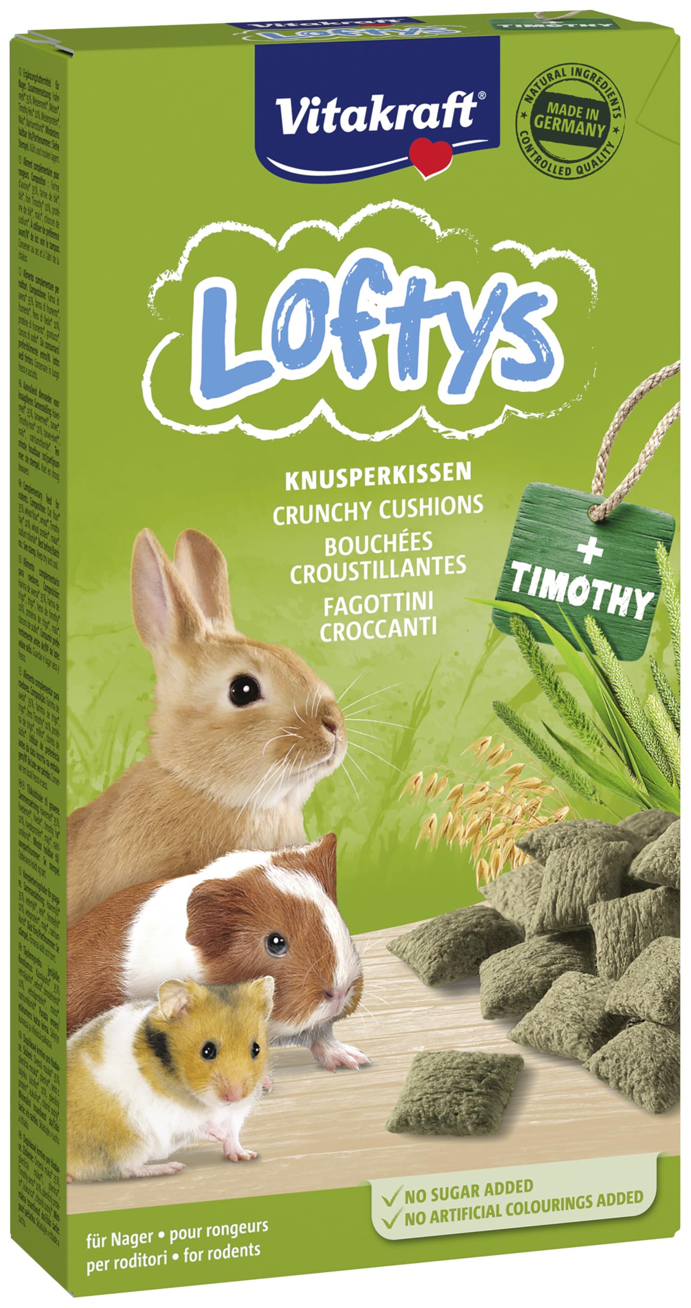 VITAKRAFT- Loftys, Friandises Croustillantes Pour Rongeurs, Snack Pour Rongeurs, À L’Avoine Et Au Foin De Fléole Des Prés, Sans Ajout De Sucre (10X100G)