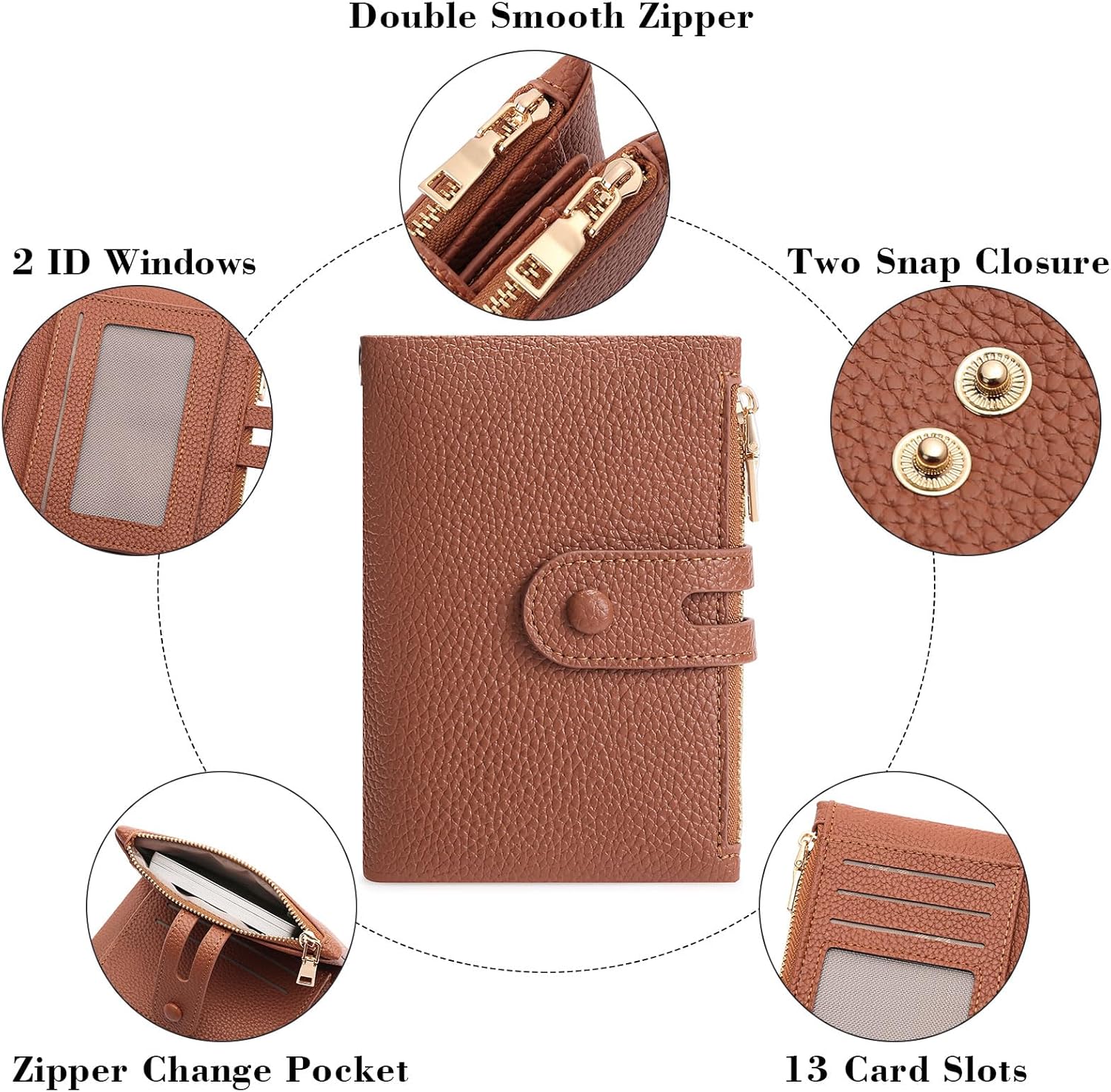 FALAN MULE Small Wallet for Women Leather RFID Blocking Wristlet Bifold Card Holder with Double Zipper Pockets - Image 4