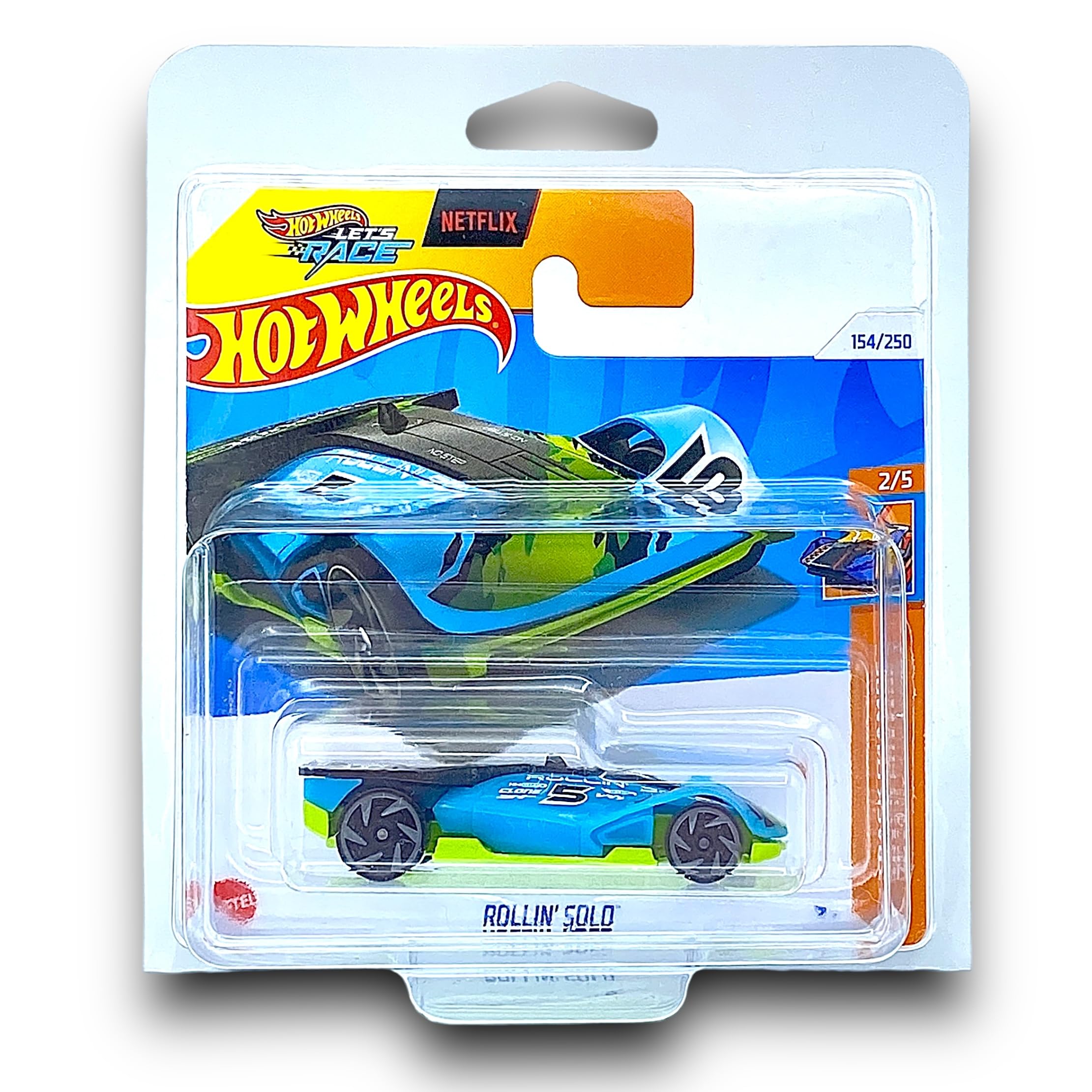 Hot Wheels Rollin' Solo (Black, Teal & Green Let's Race) 2/5 HW Track Champs - 2024-154/250 (Short Card) - includes a KLAS Car Keeper Protector Case - HTD93