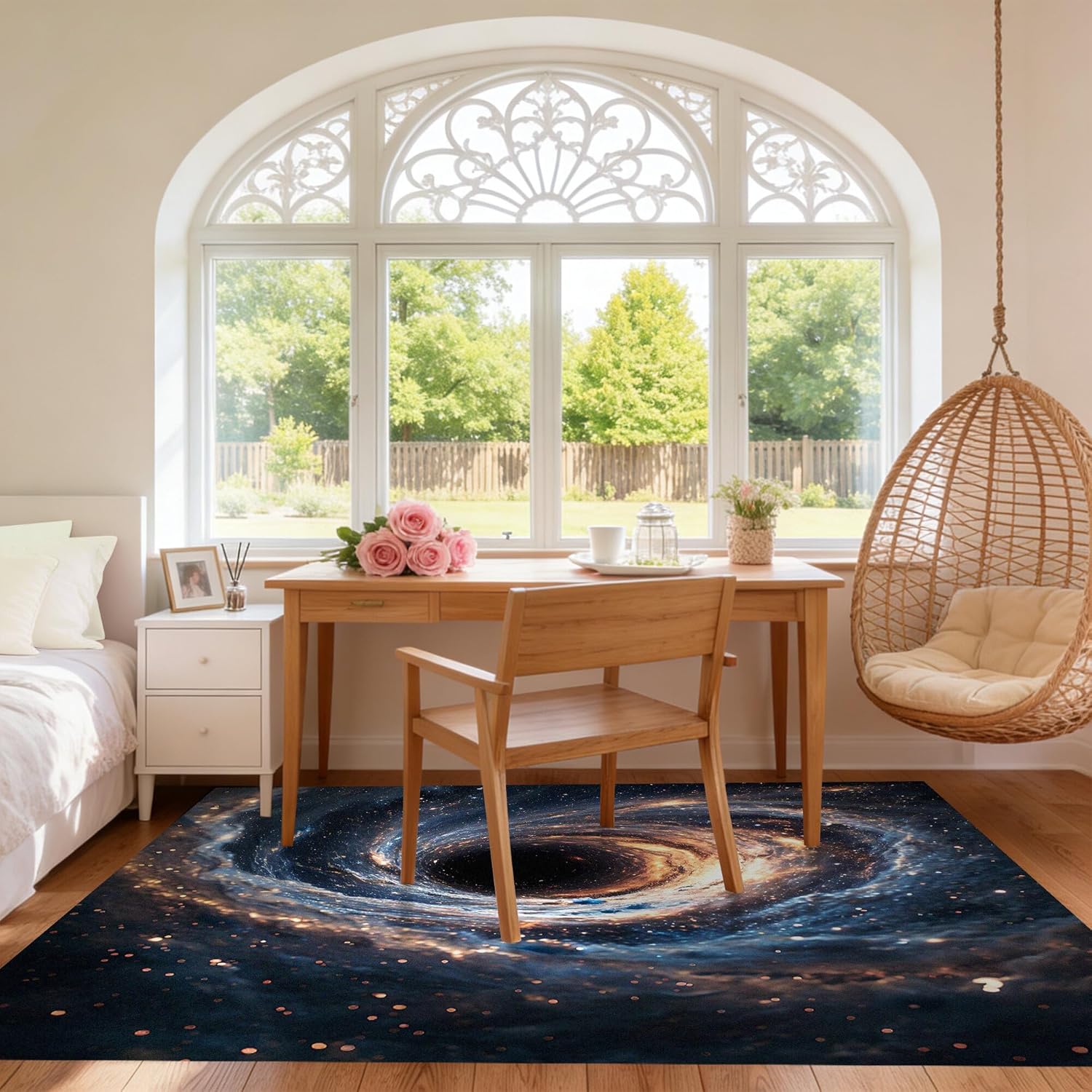 3D Galaxy Rug 6' X 9' for Living Room Bedroom Dining Room Universe Black Hole Area Rug for Room Decor Non-Slip Large Outer Starry Sky Vortex Carpet Glitter Starry Sky Rugs