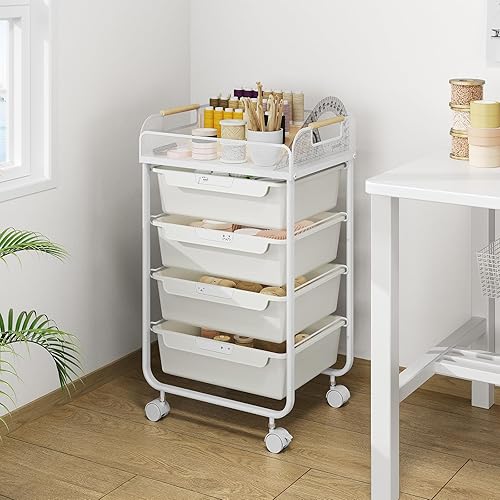 Miniatura 8 de Carrito de almacenamiento rodante con 4 cajones, carrito rodante de 4 niveles, carrito de manualidades, organizador de cajones de almacenamiento
