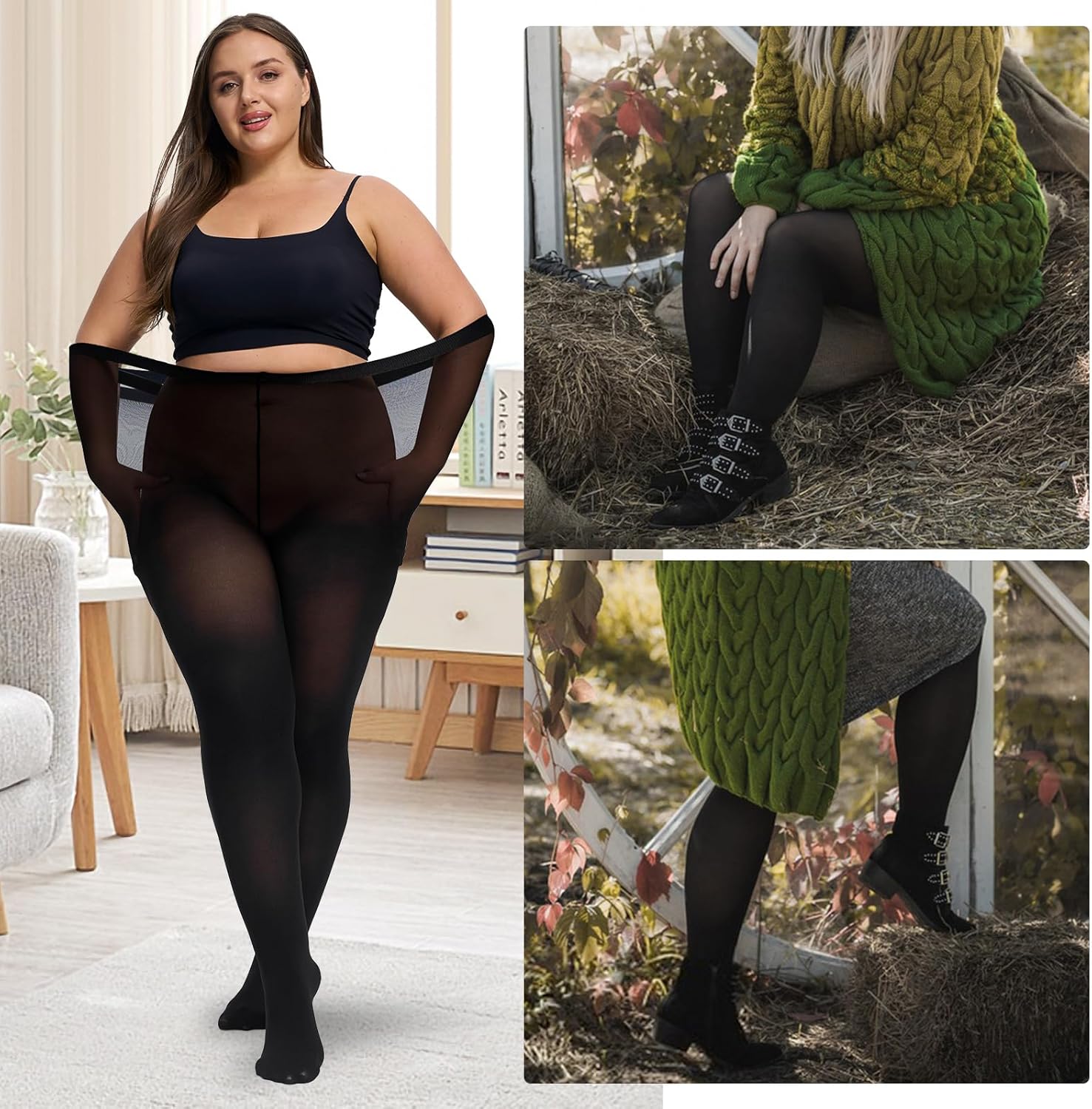 Plus Size Tights for Women,2 pairs 80D Semi Opaque Tights women,Solid Color Soft Hi... - Image 6