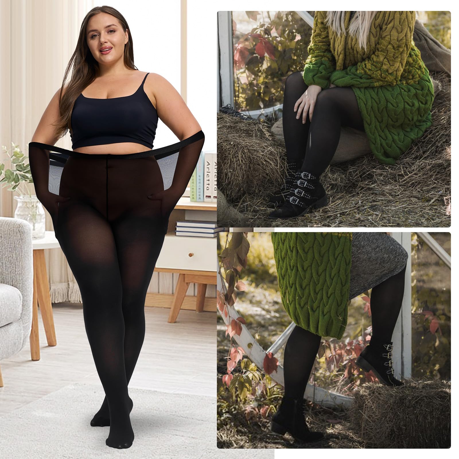 UISLII Plus Size Tights for Women,2 pairs 80D Semi Opaque Tights women,Solid Color Soft High Waist Stockings Size Up to 6XL.: Black 3X-Large-4X-Large