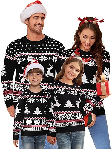 Molirex Matching Family Christmas Sweaters Crewneck Reindeer Snowflakes Pullover Xmas