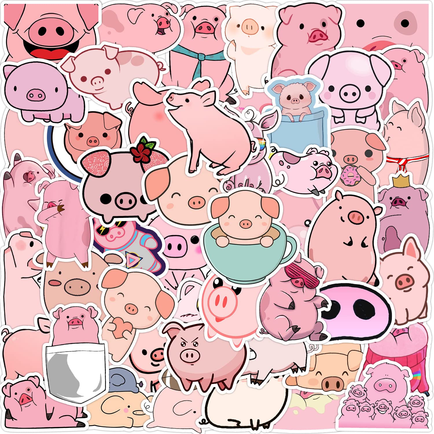 Cute Cartoon Pig Stickers 50PCS for Teens Adults Kids Girls Boys,Kawaii Animals Waterproof Decals for Laptop Water Bottle Computer Scrapbook Cup Bike Phone Car Notebook Luggage Guitar Skateboard