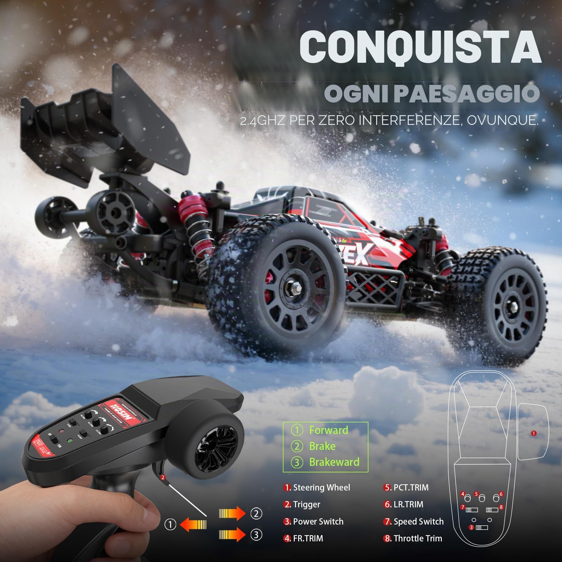 Hosim Brushless RC Buggy per adulti e bambini 60 km/h, 1/14 elettrico ad alta velocità per tutti i terreni, camion Hobby RC 4x4 Off Road RC auto, veicolo RC impermeabile per neve/sabbia/spiaggia età 8