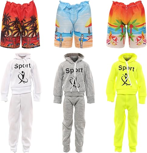 Miniatura 4 de Miunana Paquete de 10 piezas de moda para muñecas de niño de 12 pulgadas, 5 conjuntos de ropa casual con 5 zapatos para muñeca (traje negro + ropa