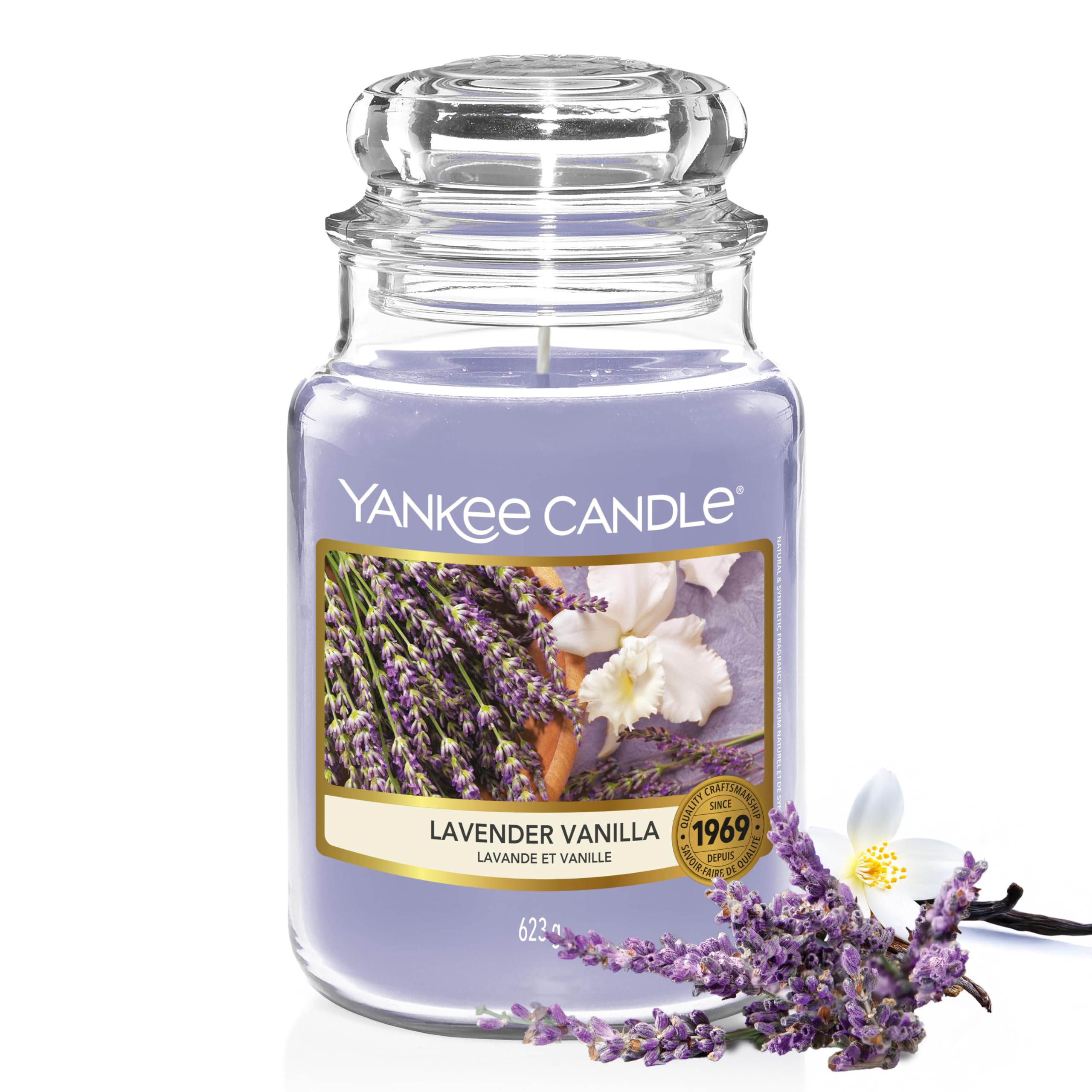 Yankee Candle Świeca zapachowa - duży słoik lawendowy waniliowy - długie świece: do 150 godzin - prezenty dla kobiet
