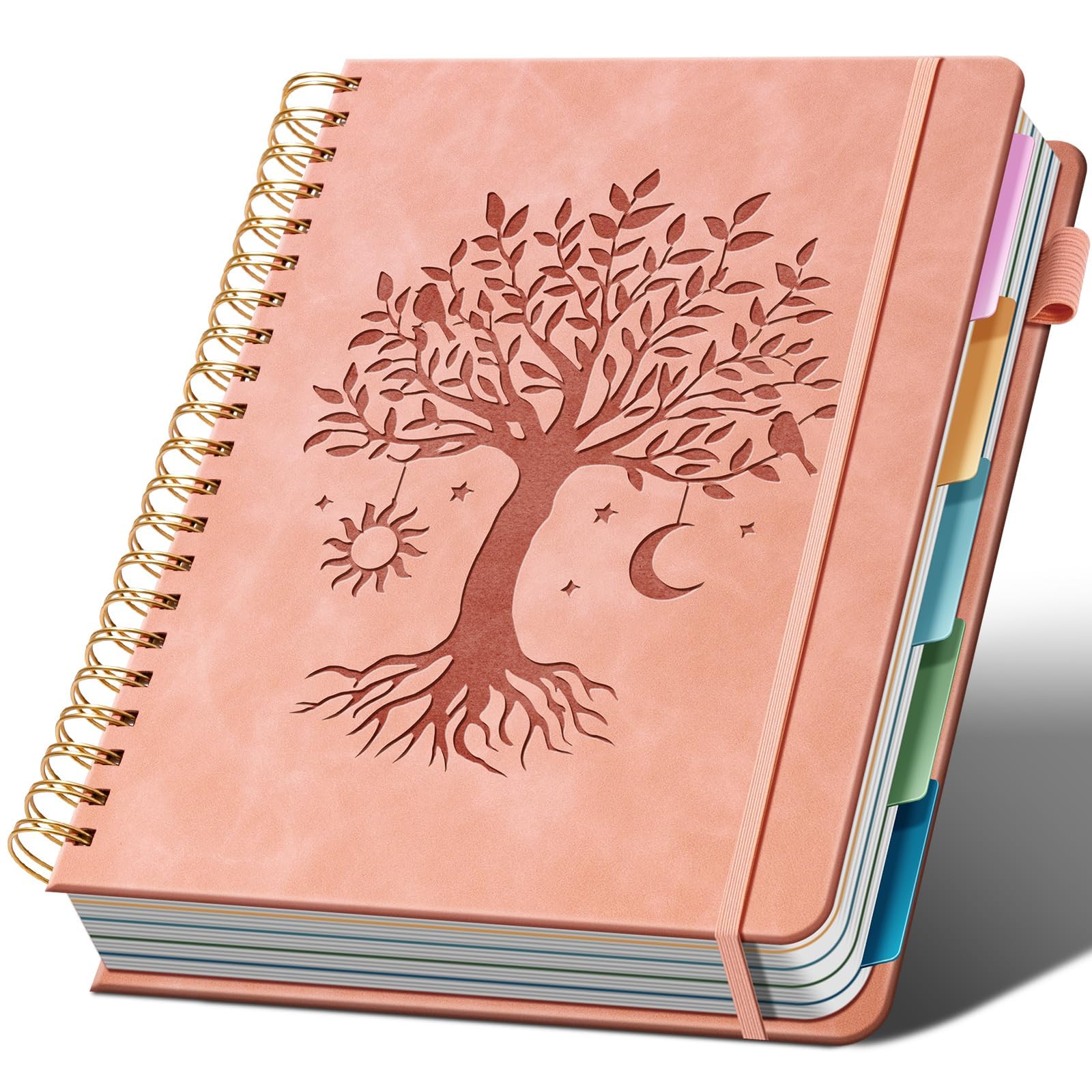 Ovesmusl Notatnik spiralny w twardej okładce, 21,5 x 28 cm, z 5 wyjmowanymi przegrodami, 300 stron, skórzany notatnik z 5 tematami, w linie 100 g/m², duży notatnik spiralny do pracy, gruby dziennik