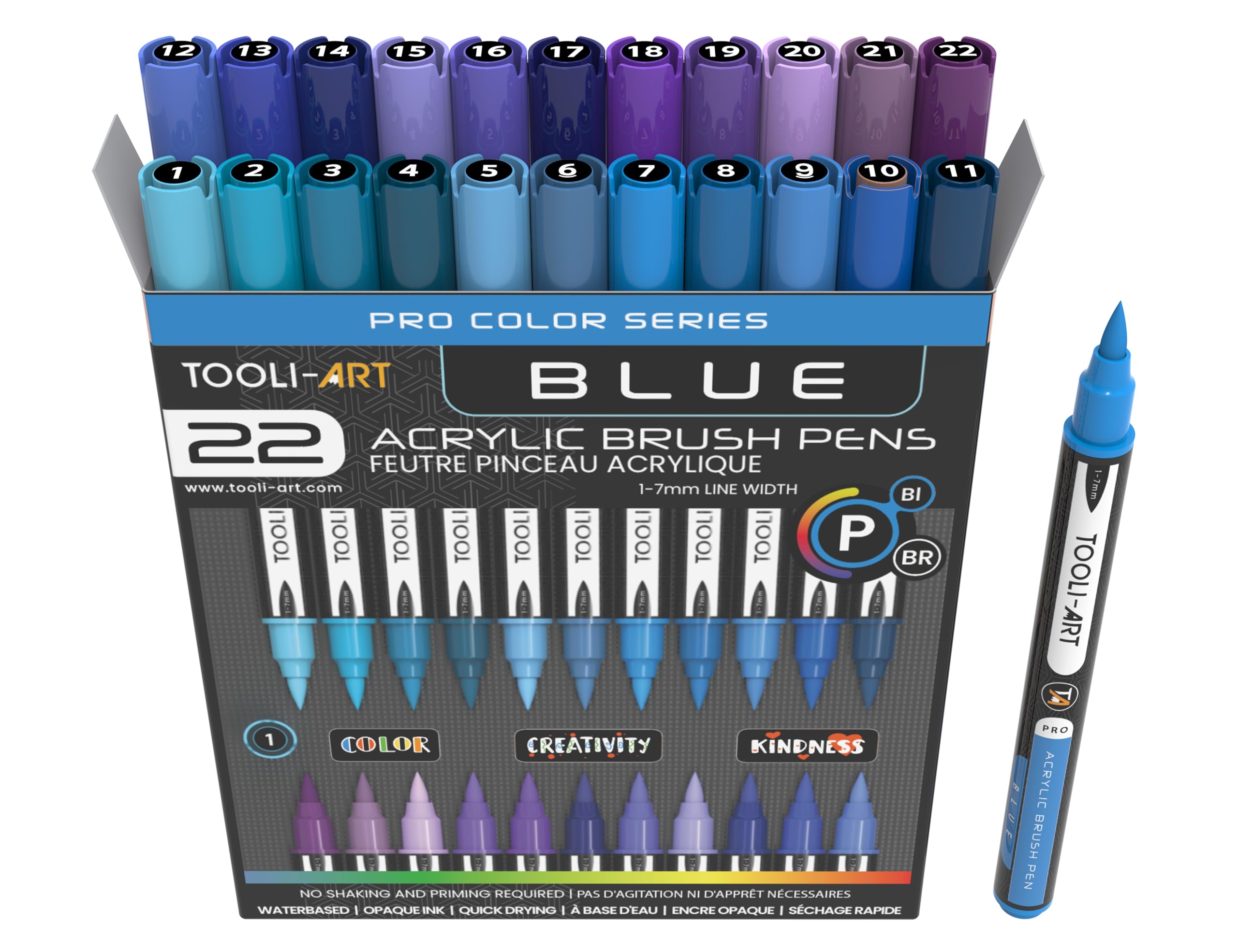 TOOLI-ART 22 Flexible Brush Tip Acrylic Paint Pens Markers Set 1-7mm Line for Rock Painting Glass Mugs Wood