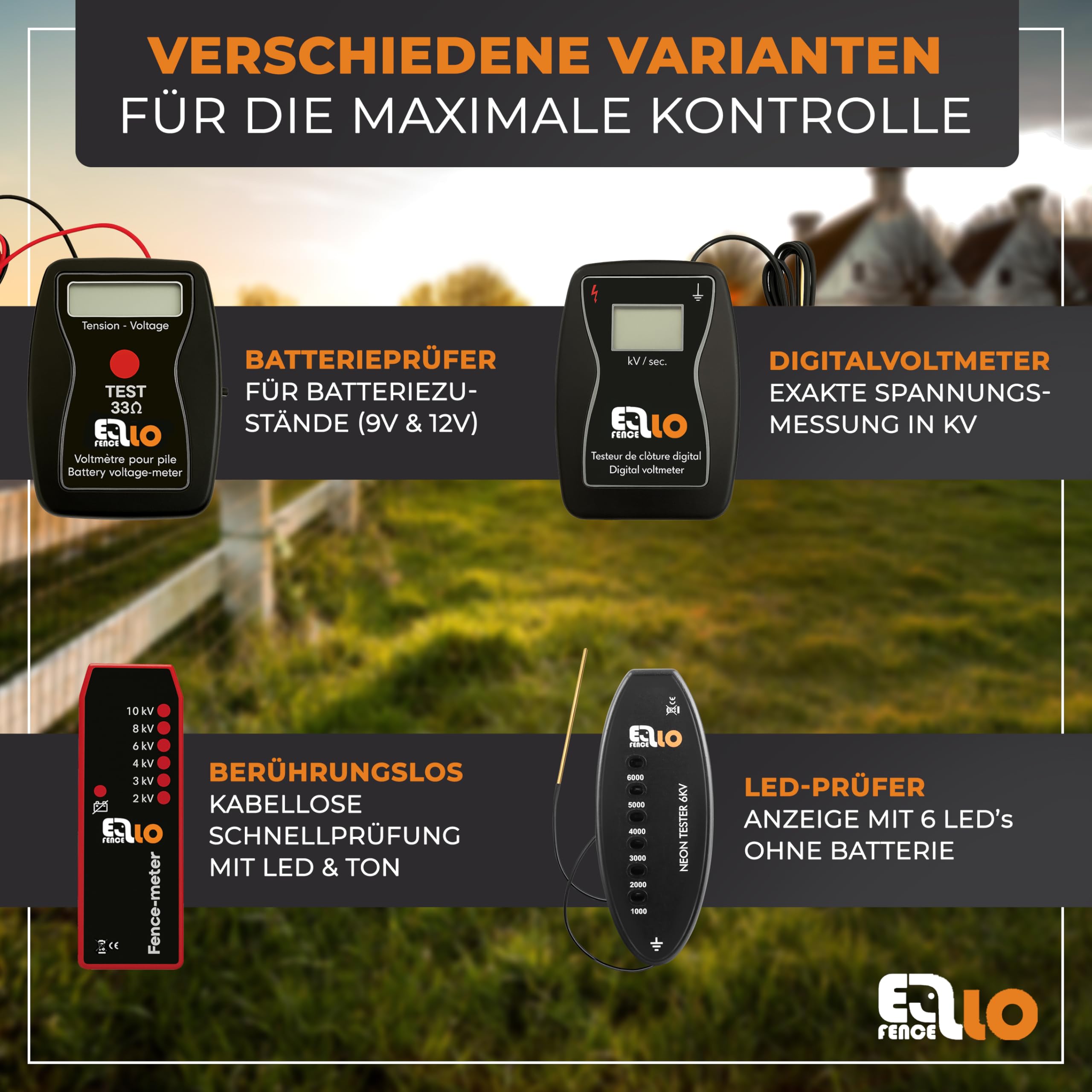 Berührungsloser Weidezaun Prüfgerät | Zaunkontrolle ohne Kontakt | Der berührungslose Weidezaunprüfer erkennt die Zaunspannung ohne Kontakt | Für schnelle und sichere Zaunkontrollen