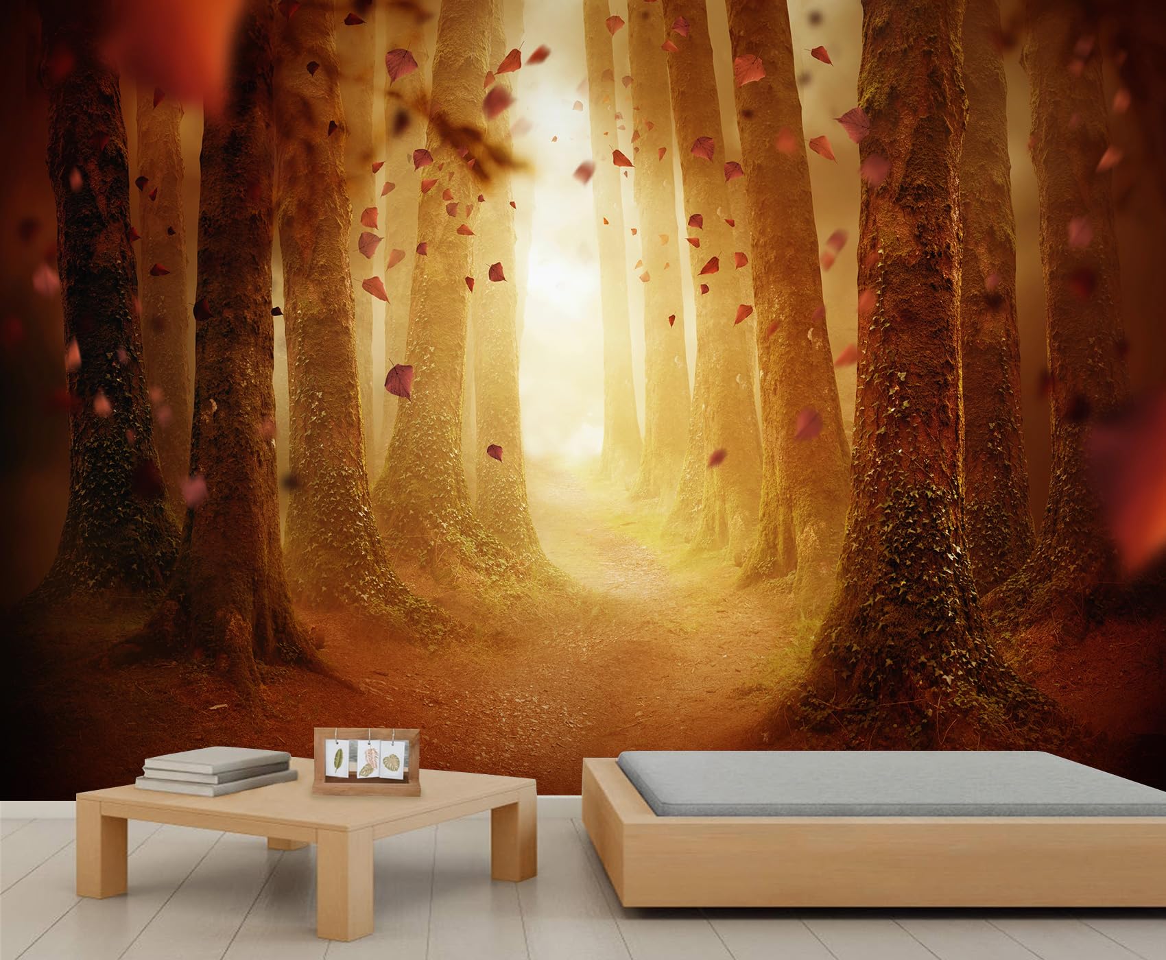 Big Tree Mural Wallpaper Sunset Forest Mural Autumn Forest Trail Wallpaper Natural Scenery Wall Stickers for Living Room Bedroom （Not Peel and Stick） 500 x 317 cm
