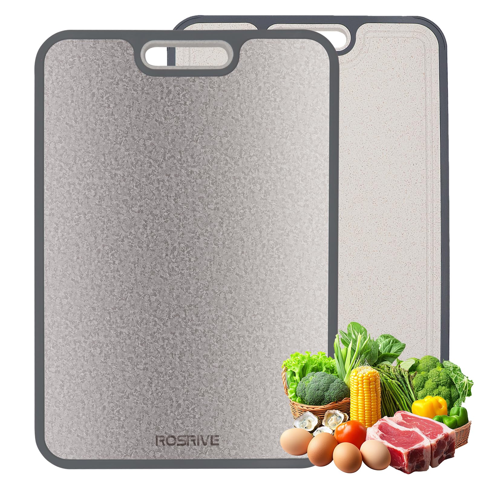 Tabla de cortar de titanio de doble cara para cristalización para cocina, tabla de cortar no tóxica, titanio puro y paja de trigo PP para carne, verduras, frutas