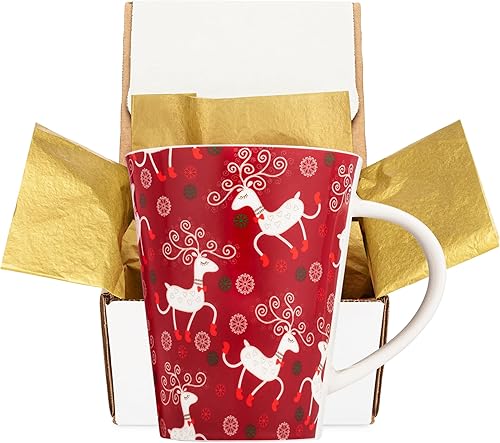 K-Kraft Taza de Navidad de reno, 12 onzas, cerámica, caja de regalo, 4 diseños a elegir