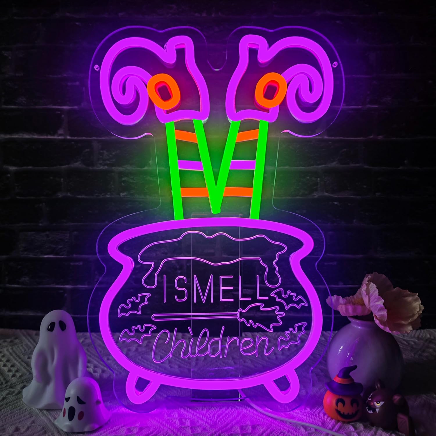 Halloween Neon Sign Dimmable I Smell Chiedren Neon Sign for Wall Decor Halloween Witch Led Neon Light Sign for Halloween Led Sign Halloween Decorations Party Decor Home Bar