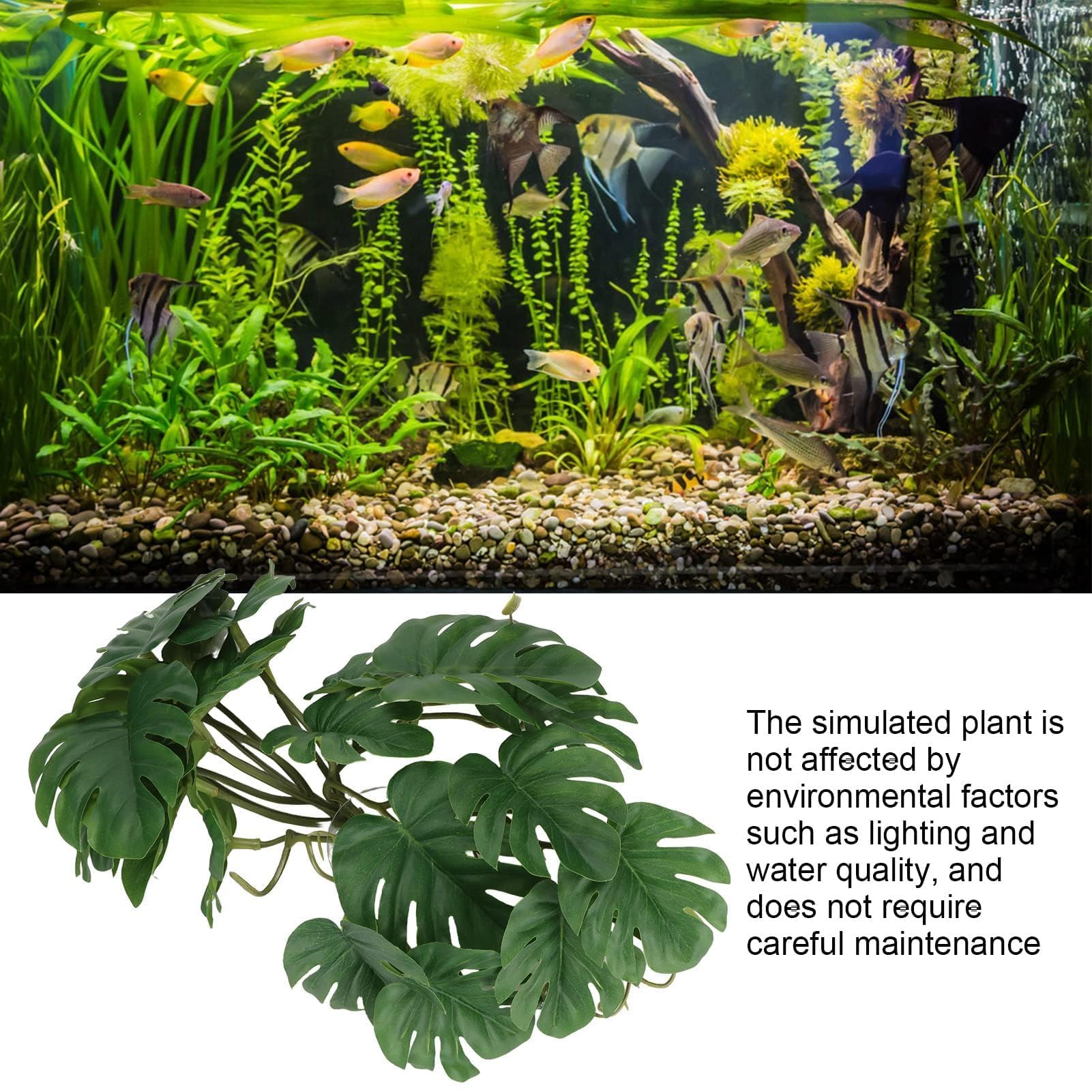 HERCHR 25 x 25 cm/9,8 x 9,8 po Plantes Artificielles pour Reptiles, Feuille de Palmier Artificielle Plastique Décorative avec Ventouse pour Aquarium de Tortues de Reptiles Décor de Terrarium