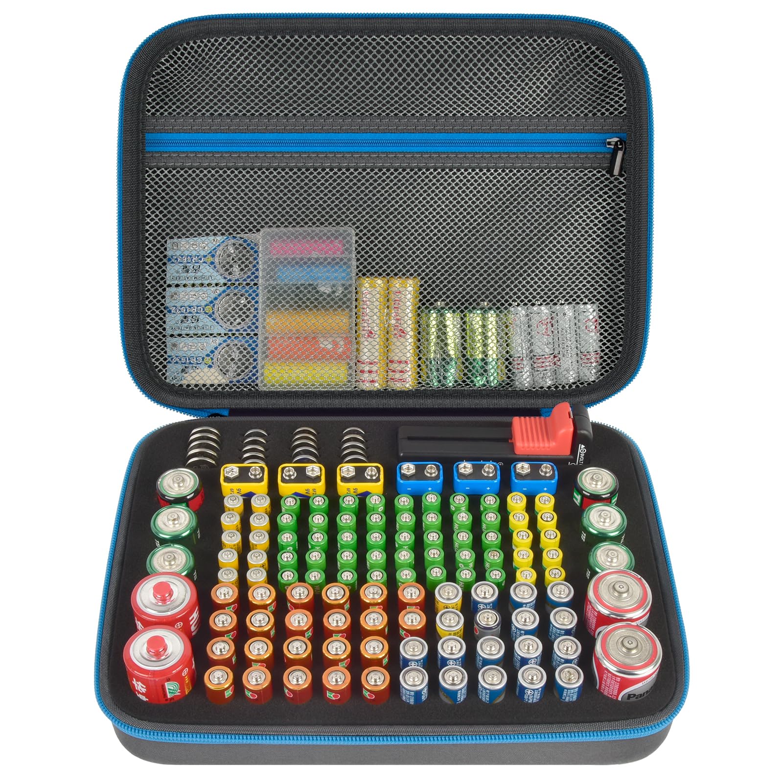 Batterie Aufbewahrungsbox Box, Batteriekasten Koffer mit Batterietester BT-168, Batterie Organizer Hält 136+ Batterien AA AAA C D Cell 9V 3V Lithium - Grau(Nur Fall)