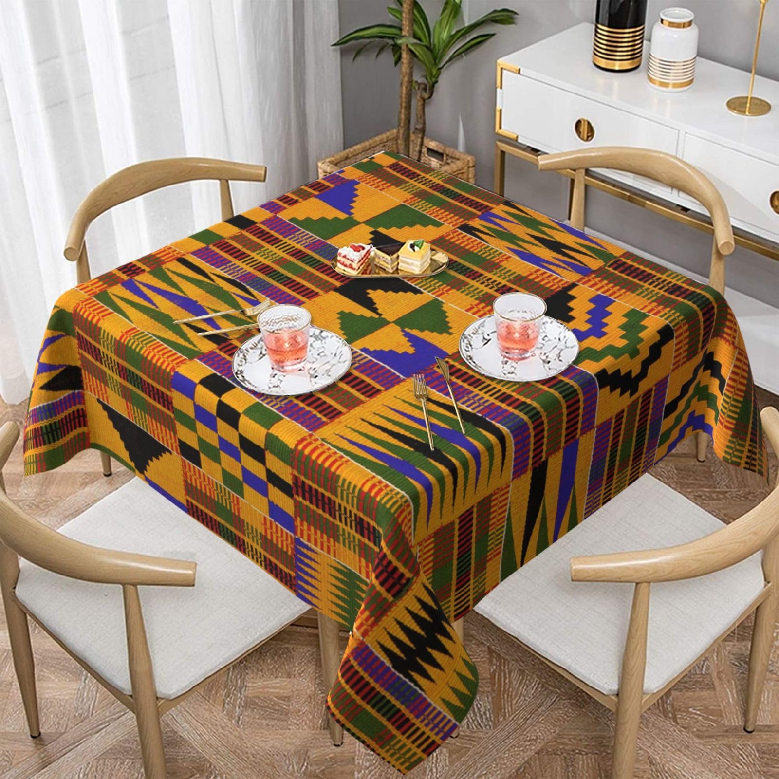 DCEHGEW African Ethnic Pattern Prints Square Tablecloth 152x152 CM, Waterproof Fabric Table Cloth for Dining Table, Farmhouse Table Cover for Kitchen Dining Tabletop Decoration