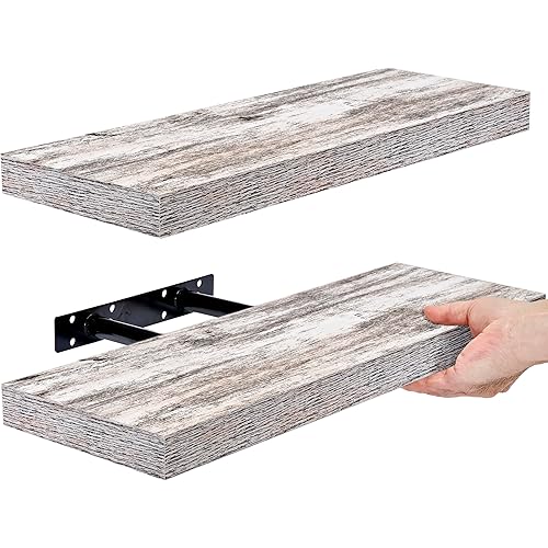 Sorbus Floating Shelves, Wall Shelves for Bedroom, Kitchen, Living Room, Bathroom Shelves Over The Toilet, Office, Home Decor, Farmhouse, 16 Inch Wall Mounted Rustic Floating Shelves for Wall, 2 Pack