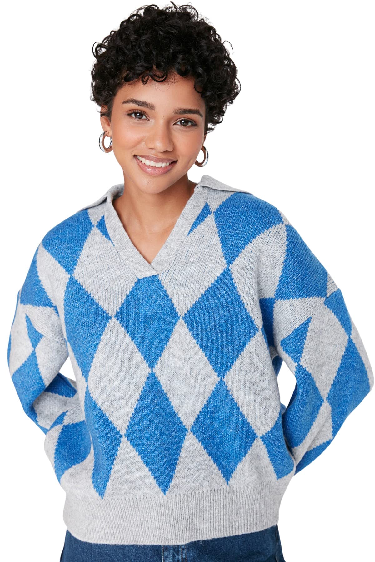 Trendyol Women Oversize Basic Polo Neck Knitwear Sweater Grau
