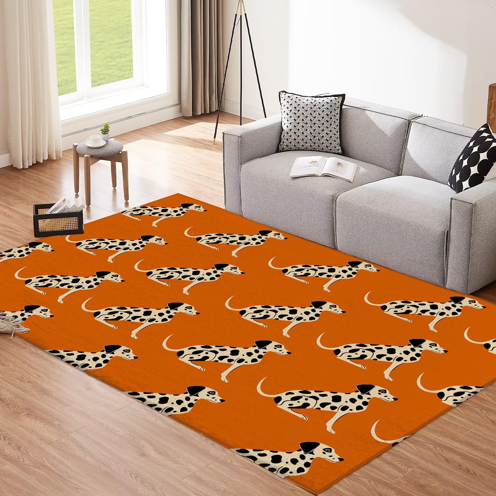 Tapis dalmatien mignon doux moquette jaune orange pour une chambre cosy