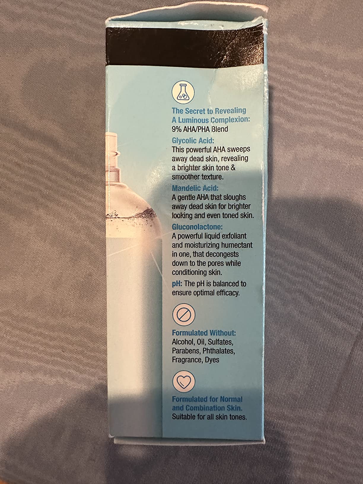 Kenvue Neutrogena Skin Perfecting Daily Liquid Facial Exfoliant with 9% AHA/PHA Blend for Normal & Combination Skin, Smoothing & Brightening Leave-On Exfoliator, Oil- & Fragrance-Free, 4 fl. oz