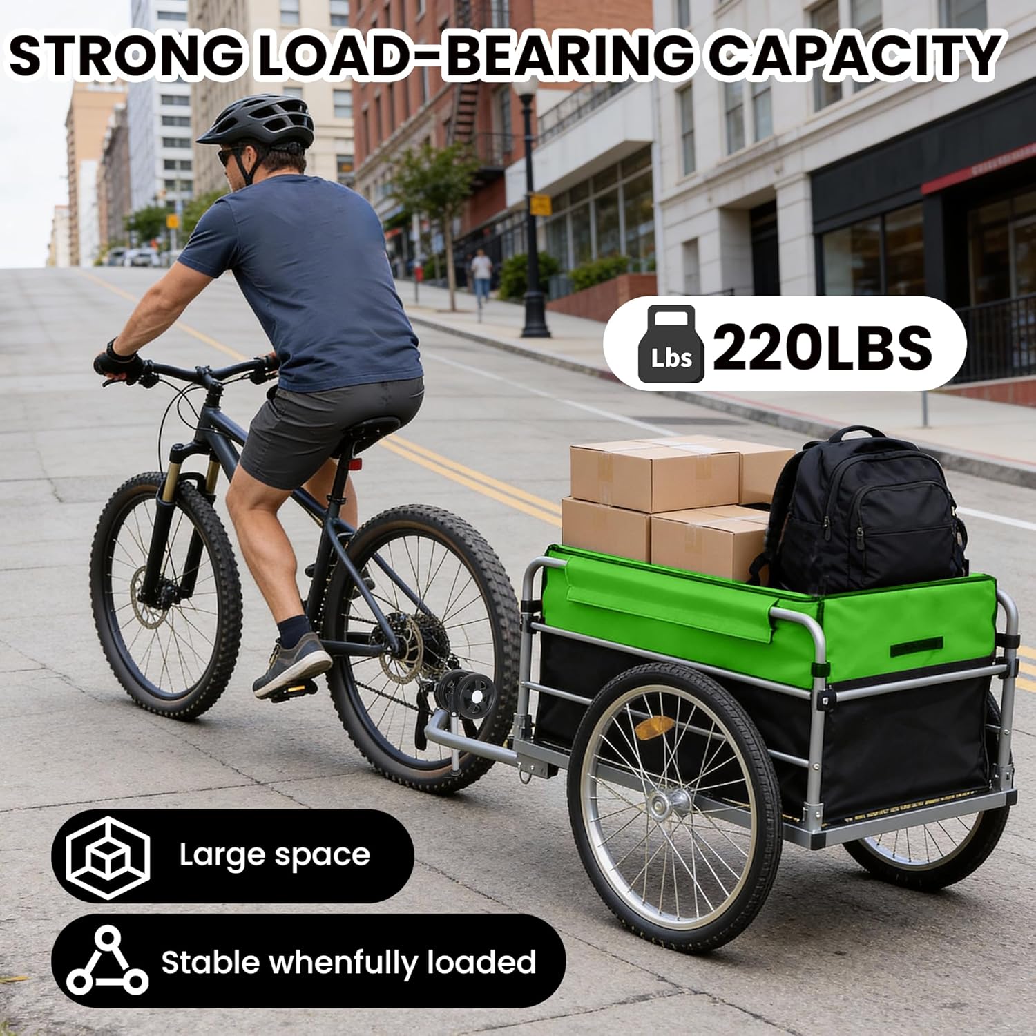 Heavy Duty 220 LBS Aluminum Bike Cargo Trailer, Folding Bicycle Groceries Hauler with 20" Pneumatic Tires, Removable Oxford Cover, Safe Universal Hitch System for Outdoor Cycling Travel