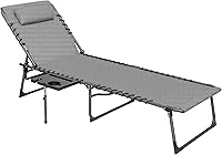 Outsunny Folding Chaise Lounge Chair Gray - 5-Level Adjustable Outdoor Tanning Lounger with Side Table, Headrest & Pocket for Beach, Poolside, Patio