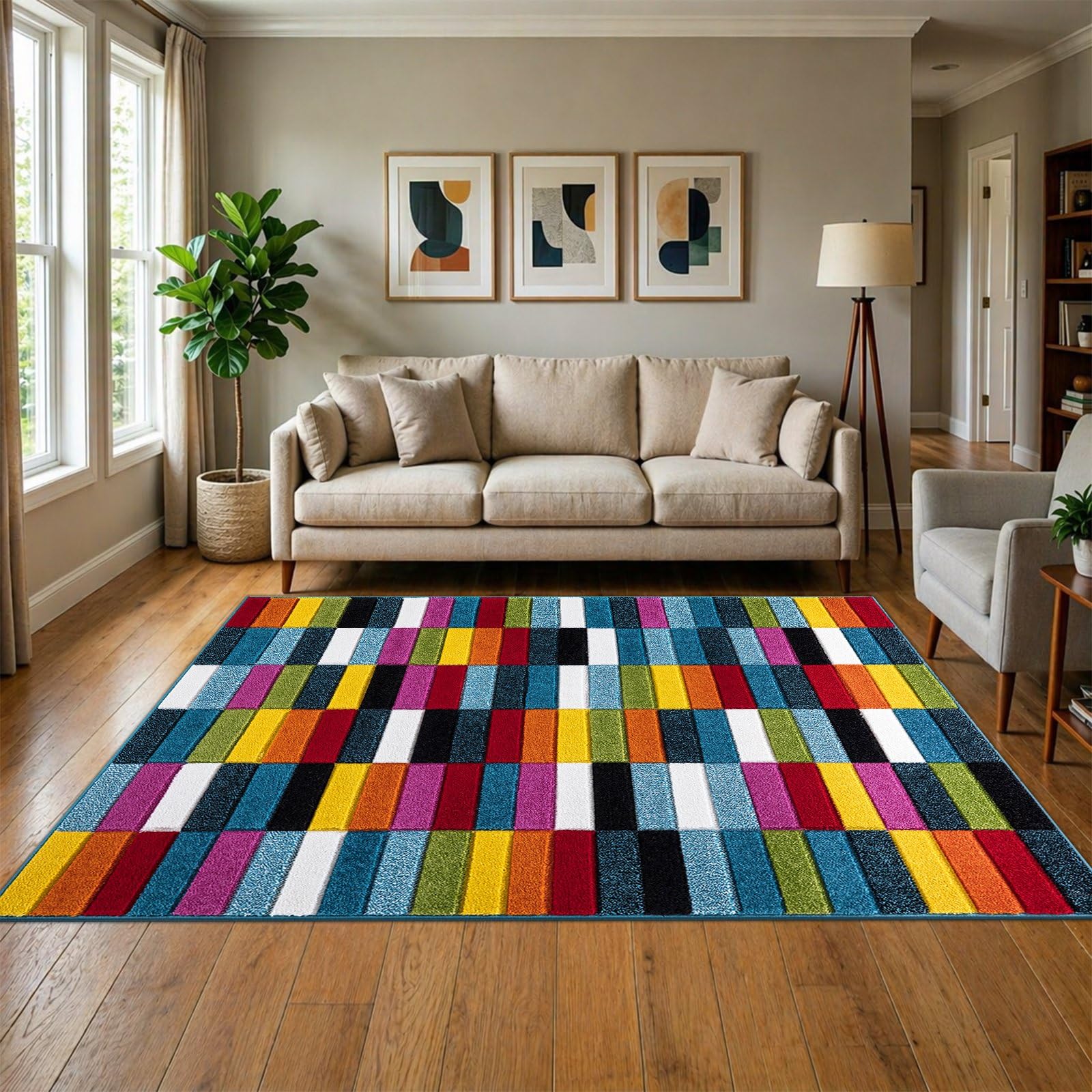 renoazul® Multi Colour Carpet Runner Rug for Living Room, Hallway, Bedroom and Office, 160 x 230 cm, Cube, Soft Thick Pile Fluffy Thick Plush Geometric Runner Rug — image 1