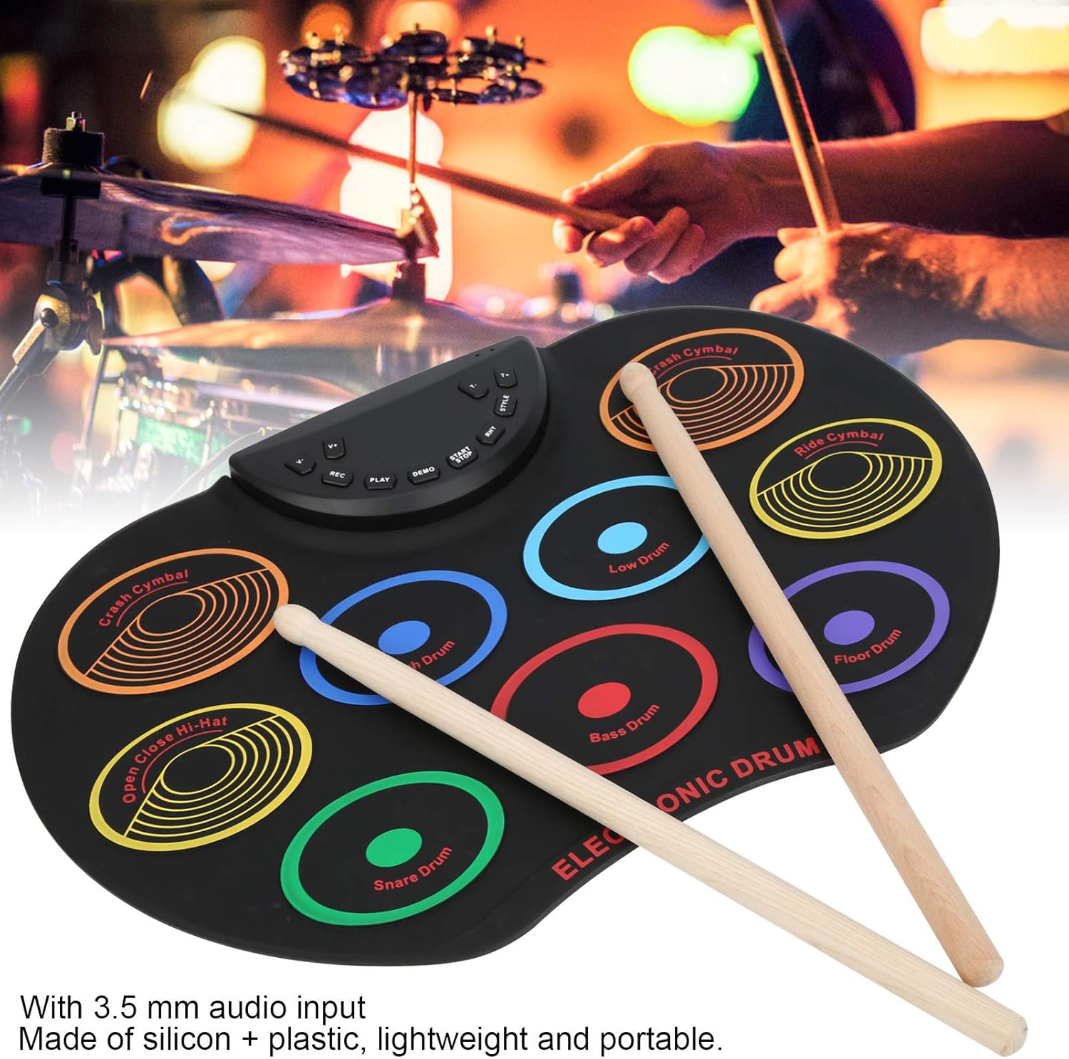 Electronic Drum Pad, Electronic Drum Pad Portable Colored Hand-Rolled Adult Beginner Percussion Instrument(Colorful)