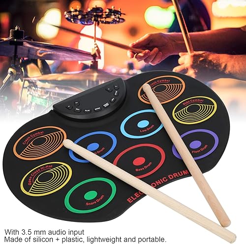 Miniatura 4 de Almohadilla de batería electrónica, almohadilla de batería electrónica portátil de color enrollada a mano para adultos principiante instrumento de