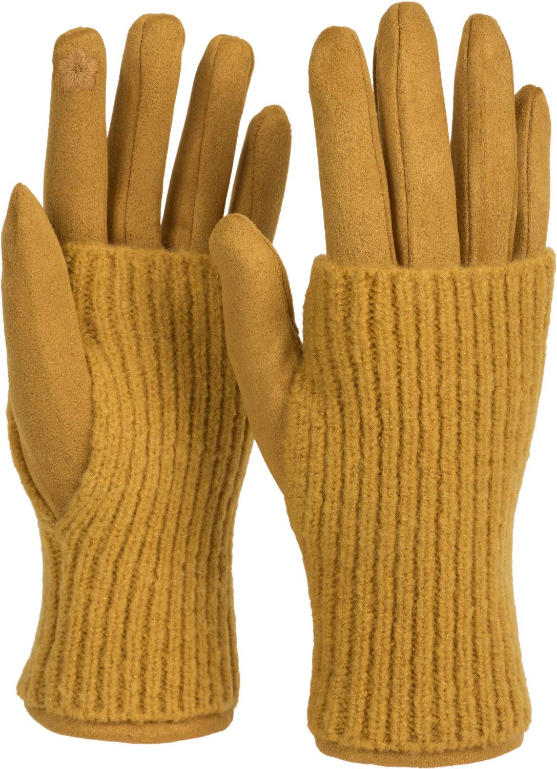 styleBREAKER Women's Cozy Touchscreen Gloves with Removable Knit Cuffs, Warm Winter Gloves for Icy Days 09010022, Colour:Curry